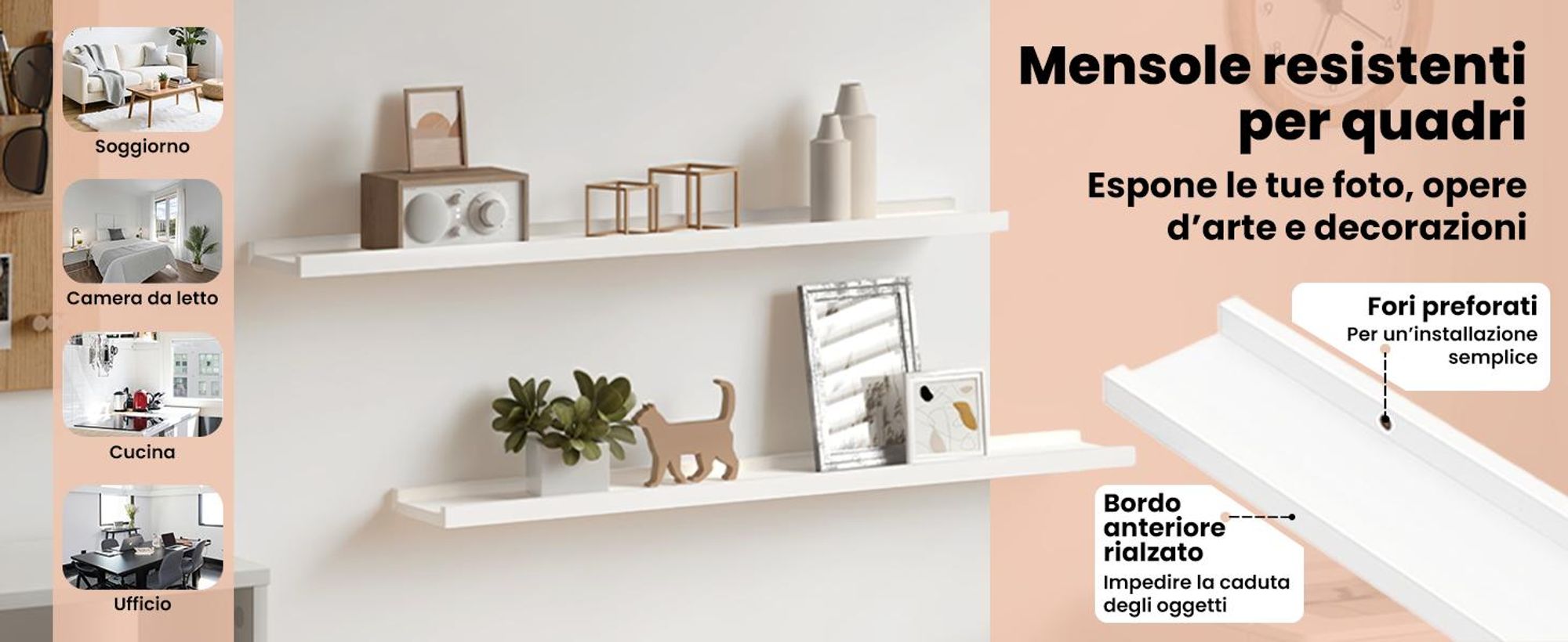 vidaXL Modanature per quadri 2 pz. MDF bianco 80x9x3 cm
