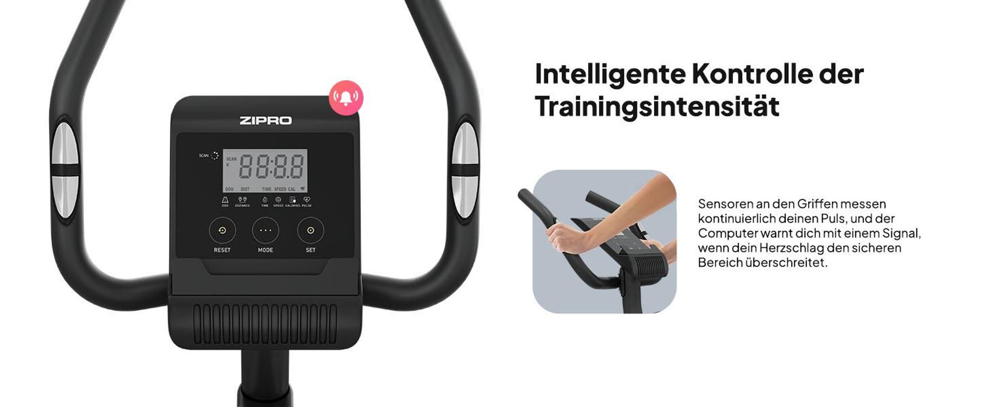 Zipro Heimtrainer Fahrrad Beat RS – Magnetisches Fitnessbike mit 6kg Schwungmasse – Leiser Hometrainer bis 120kg – Pulsmessung, Flaschenhalter