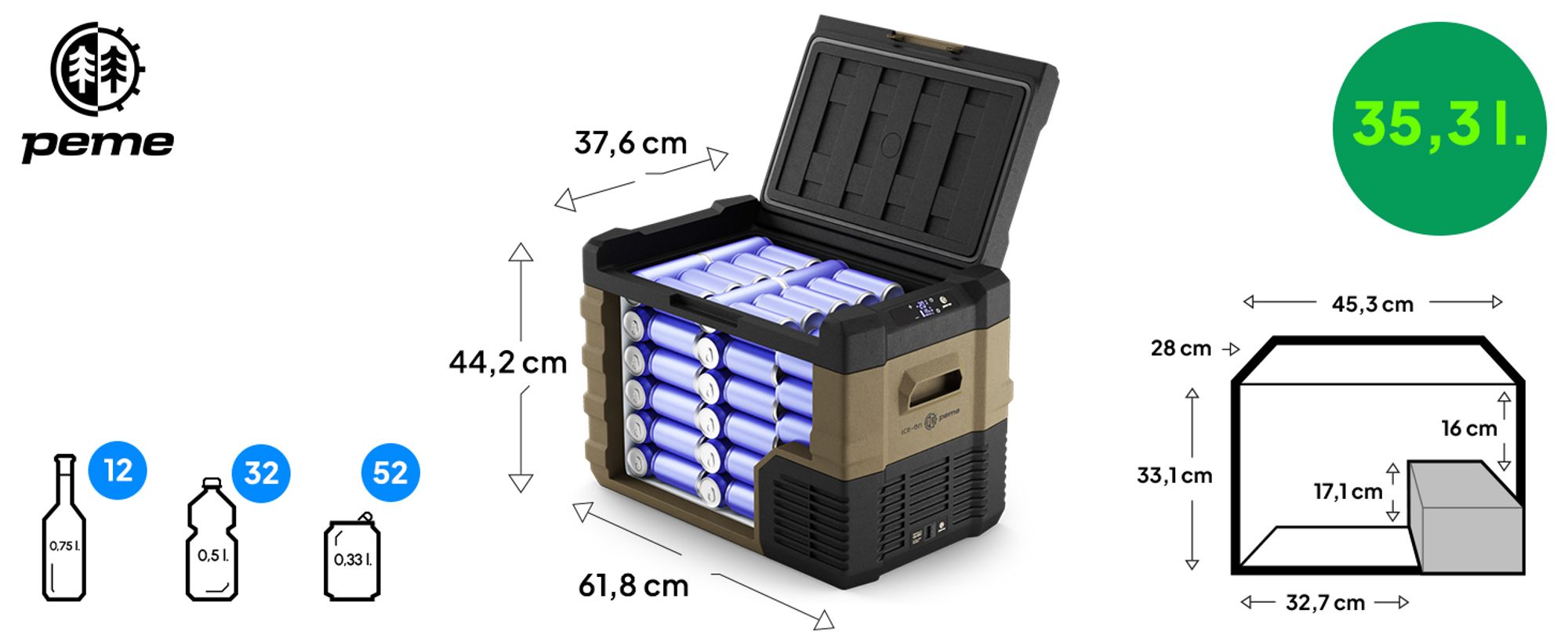 PEME Quest 40 Kompressor Kühlbox 35L Sand Storm Autokühlschrank Elektrische Gefrierbox LKW Auto Camping Kühlschrank App Outdoor -20°C outdoor