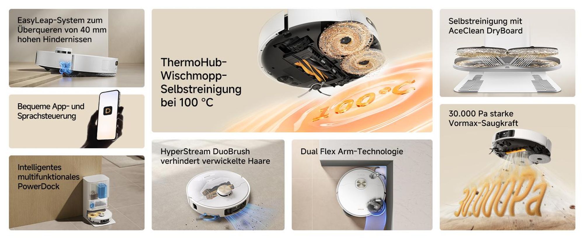 Dreame L50s Pro Ultra Saugroboter mit Wischfunktion,30KPa Saugkraft,100-tägige Selbstreinigung,Hitzereinigung,Eckreinigung und Entwirrungsbürste,Weiß