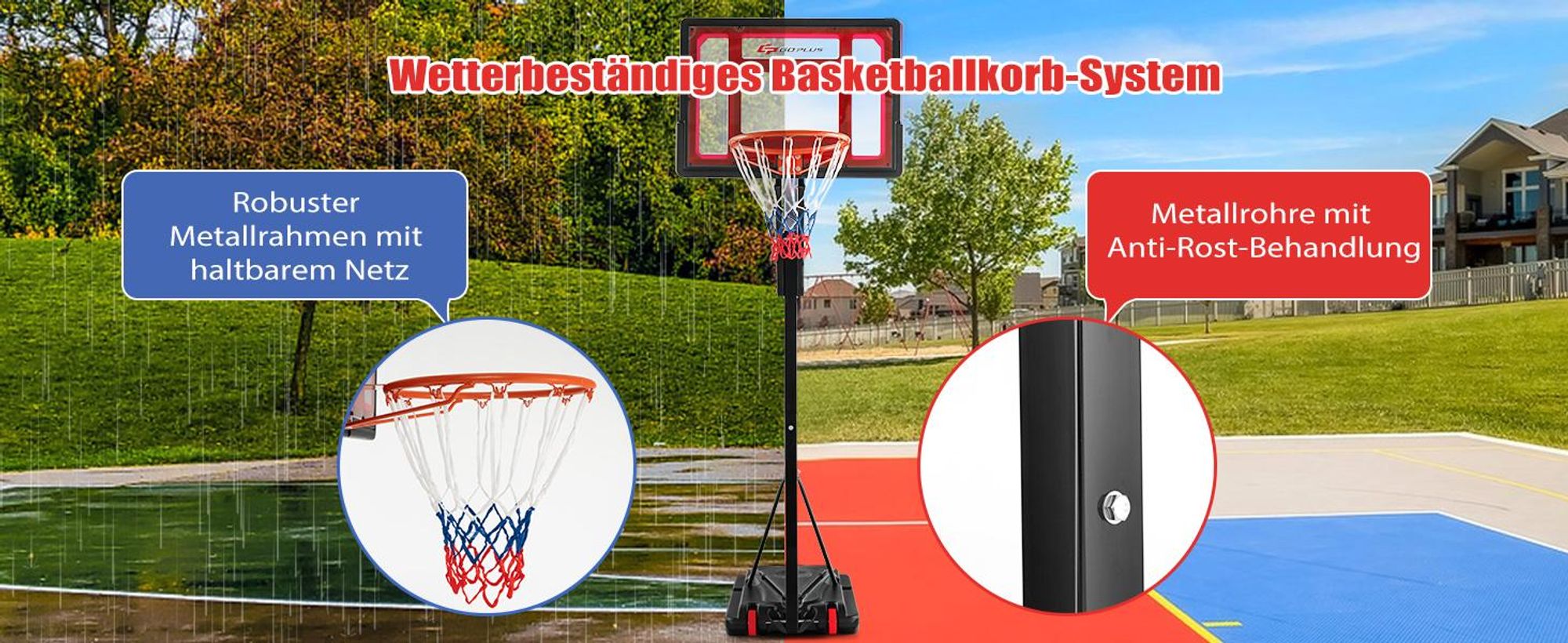 COSTWAY Basketballständer 228-265 cm höhenverstellbar, Basketballkorb mit Ständer & 2 Rädern, Korbanlage für Kinder, Erwachsene, mobiles Basketballanlage Indoor Outdoor