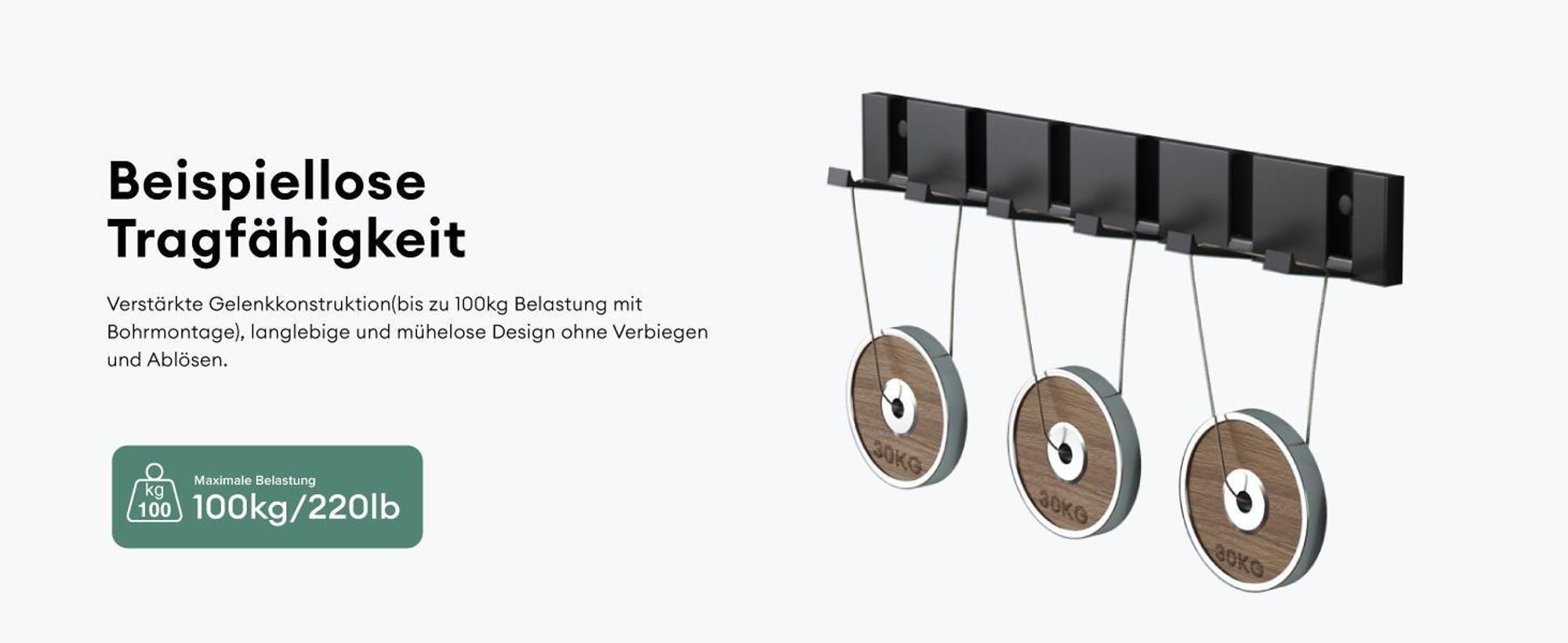 Mai & Mai Wandgarderobe Wandhaken aus Aluminium Garderobe mit 6 klappbaren Haken Garderobenleiste Garderobenhaken Kleiderhaken 44,5cm Schwarz
