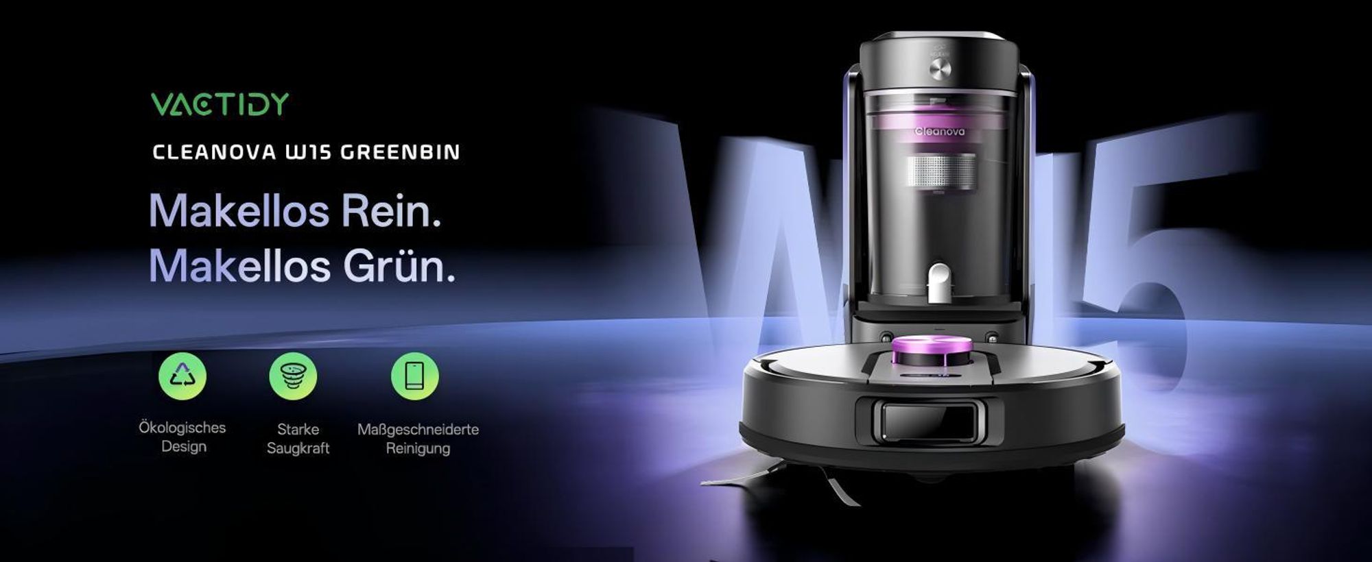Vactidy Saugroboter W15 3-in-1 Nass Trocken Roboterstaubsauger mit Absaugstation, 10000Pa, 180 min, 4L Riesenbehälter