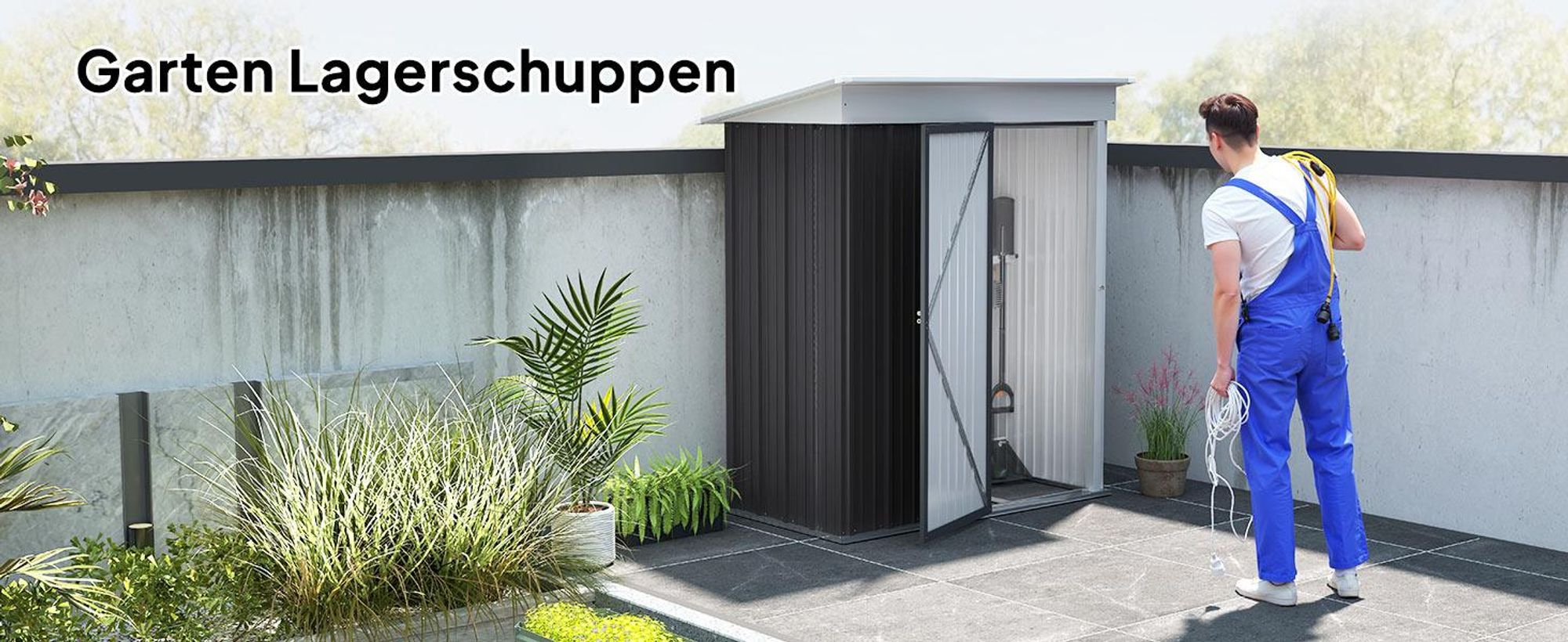 Outsunny Metall Gerätehaus 1,36m² 161 x 95 x 181cm Geräteschuppen mit Pultdach