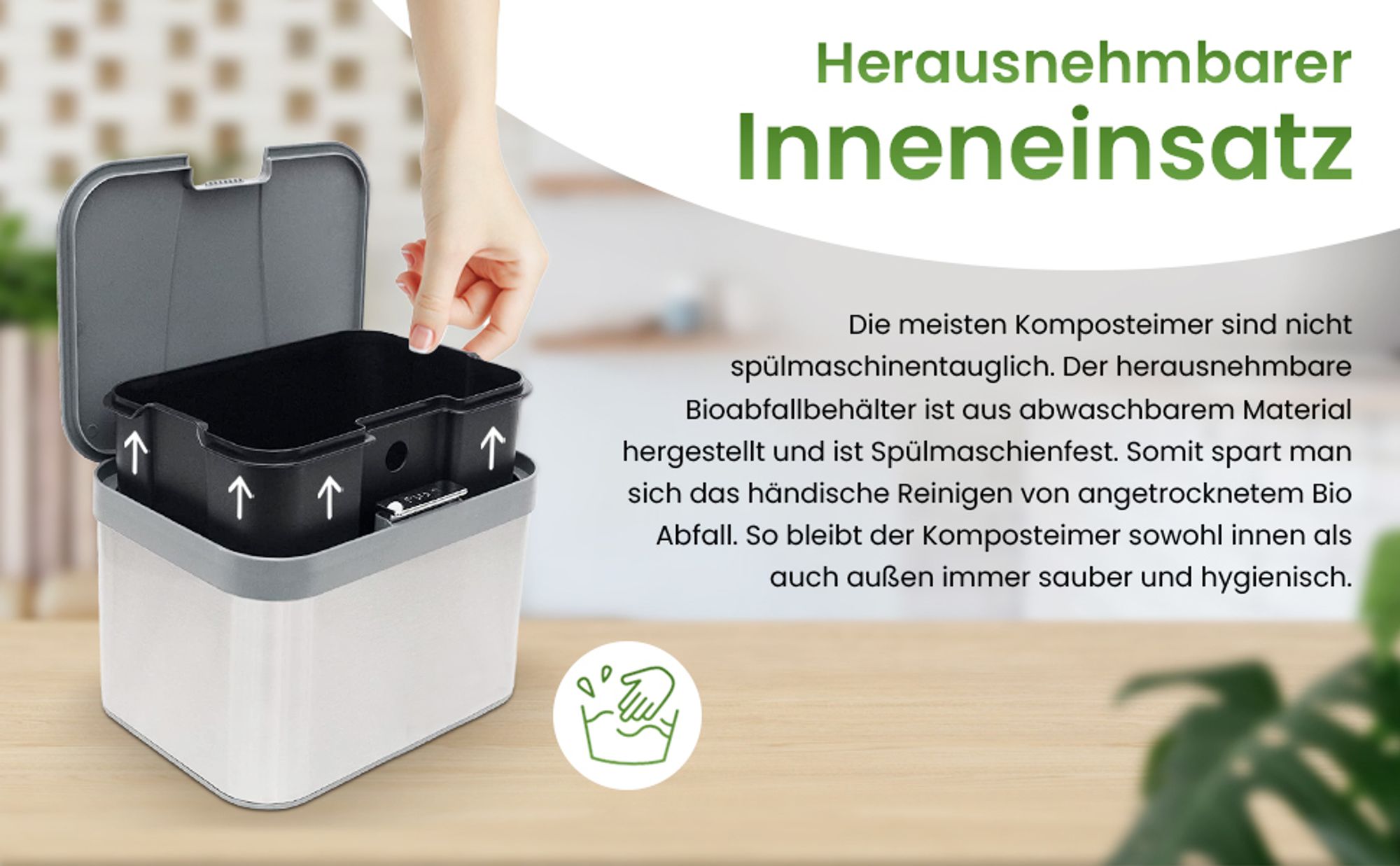 YourCasa® Biomülleimer Küche Edelstahl Komposteimer - 4,3L - für die Küche Grau