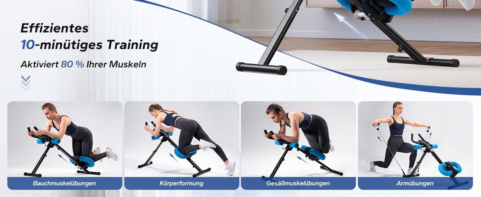 Multifunktionaler klappbarer Bauchmuskeltrainer – LCD-Display, 5 Höheneinstellungen & 2 Neigungswinkel, ergonomisch, bis 120 kg, Ganzkörpertraining