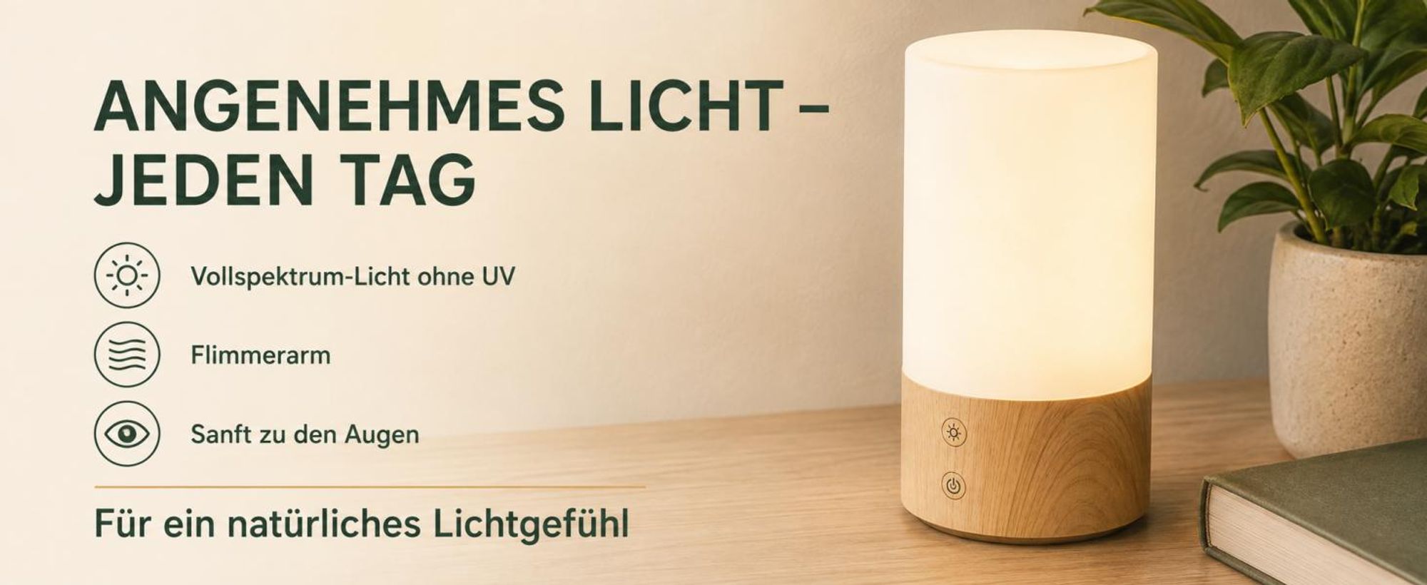 10.000 Lux Lichttherapielampe mit Fernbedienung, UV-frei, Vollspektrum-Tageslichtlampe mit Timer, 3 Farbtemperaturen, stufenlos dimmbar, Holzsockel