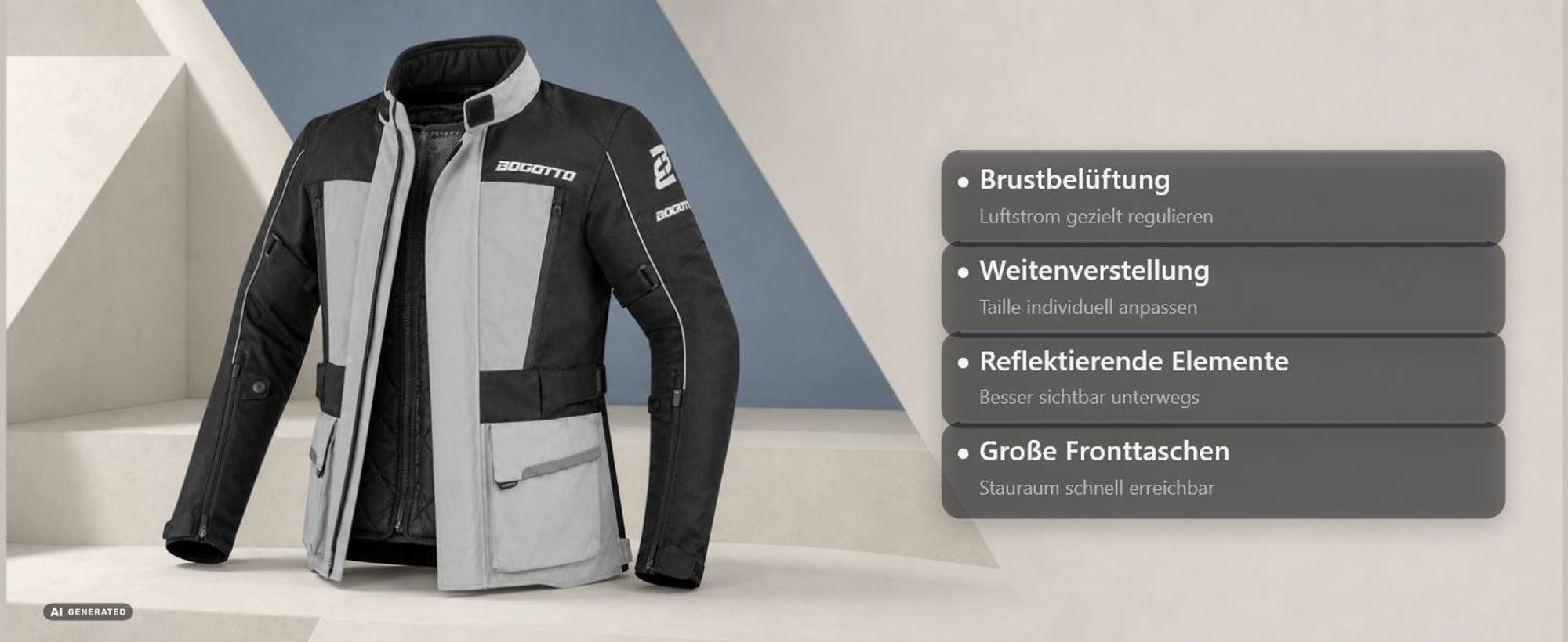 Bogotto Tampar Tour wasserdichte Damen Motorrad Textiljacke, schwarz/grau, L