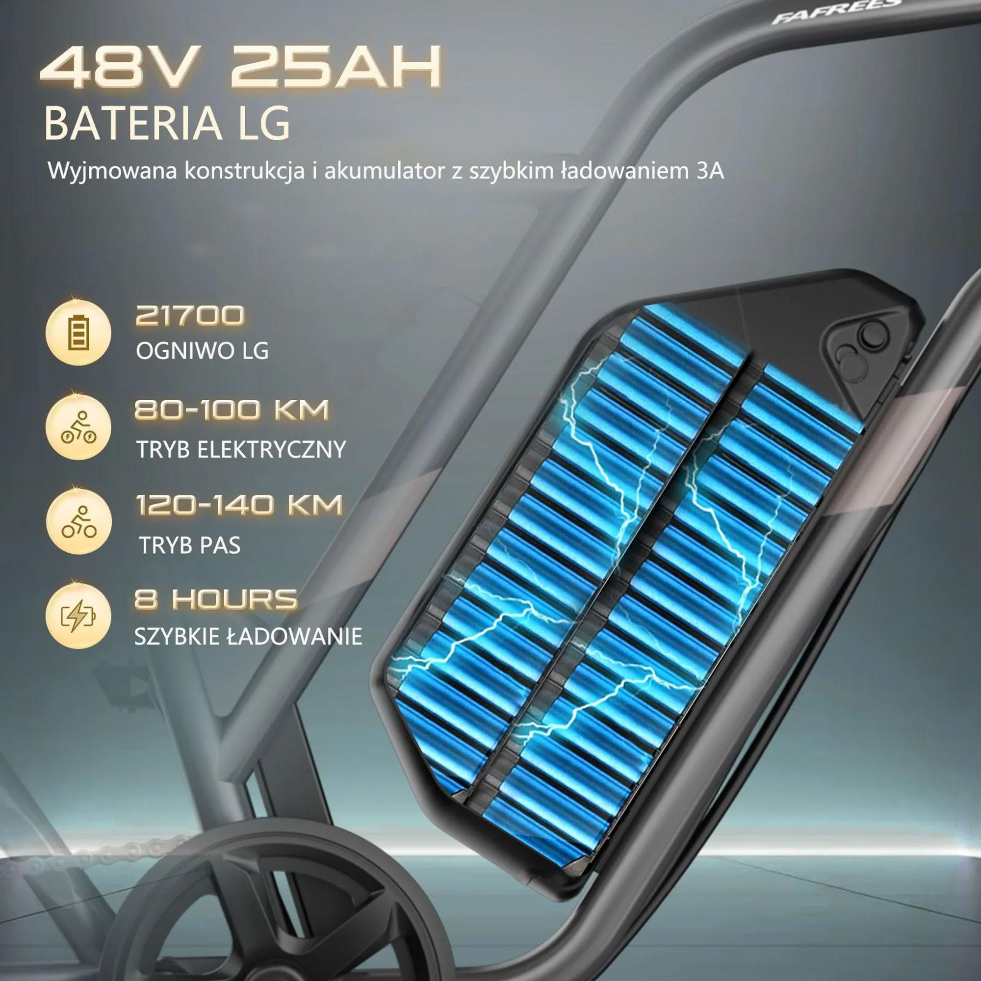 FAFREES F20 Ultra Rower Elektryczny (Homologacja typu UE L1e-B) - 48V25AH 20-Calowe Opony Hamulce mechaniczne - Zielony