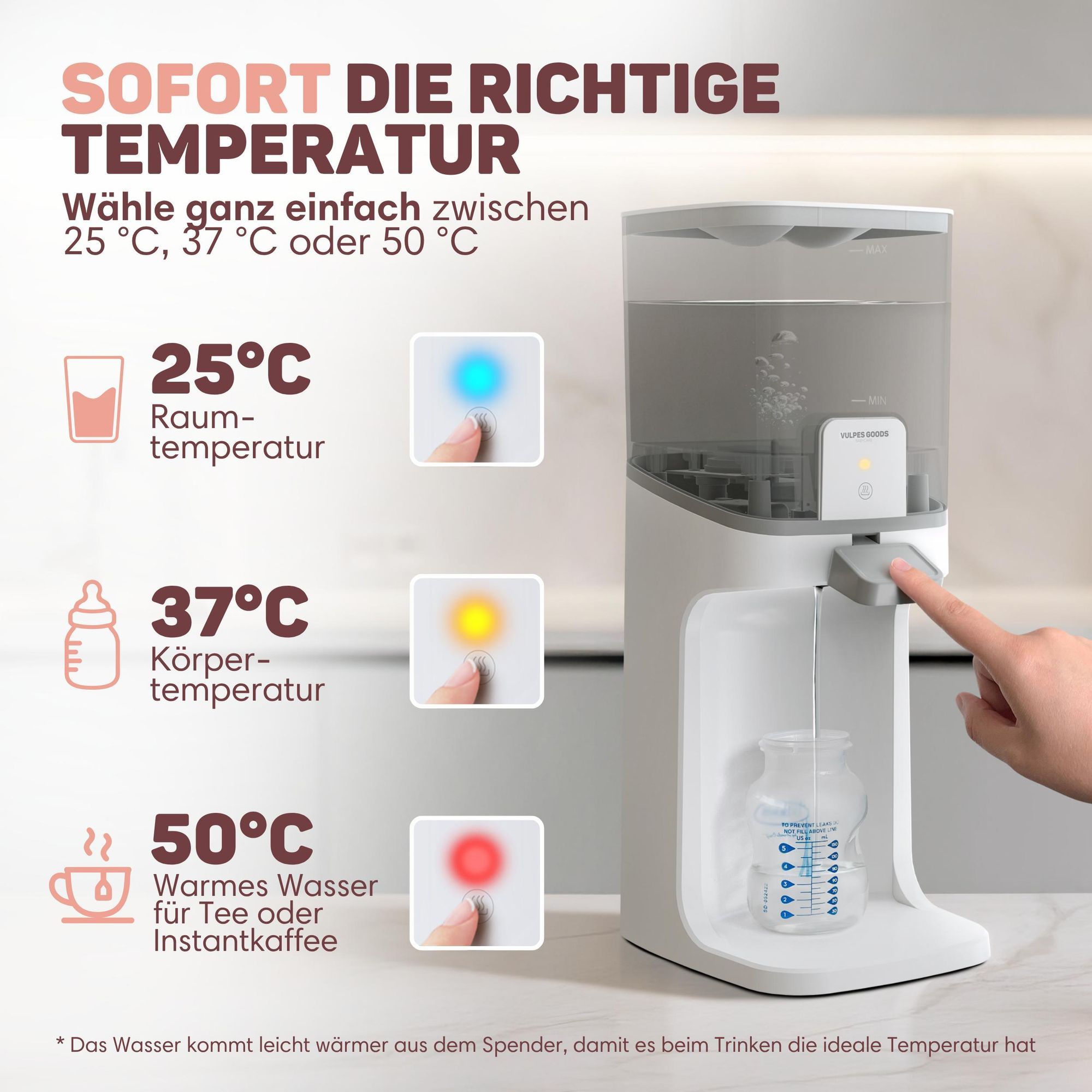 Heißwasserspender für Babyflaschen – Babyflaschen-Zubereiter Pro - 1,6L mit 3 Temperatureinstellungen | 200 W Warmwasserspender - Bottle Maker Pro