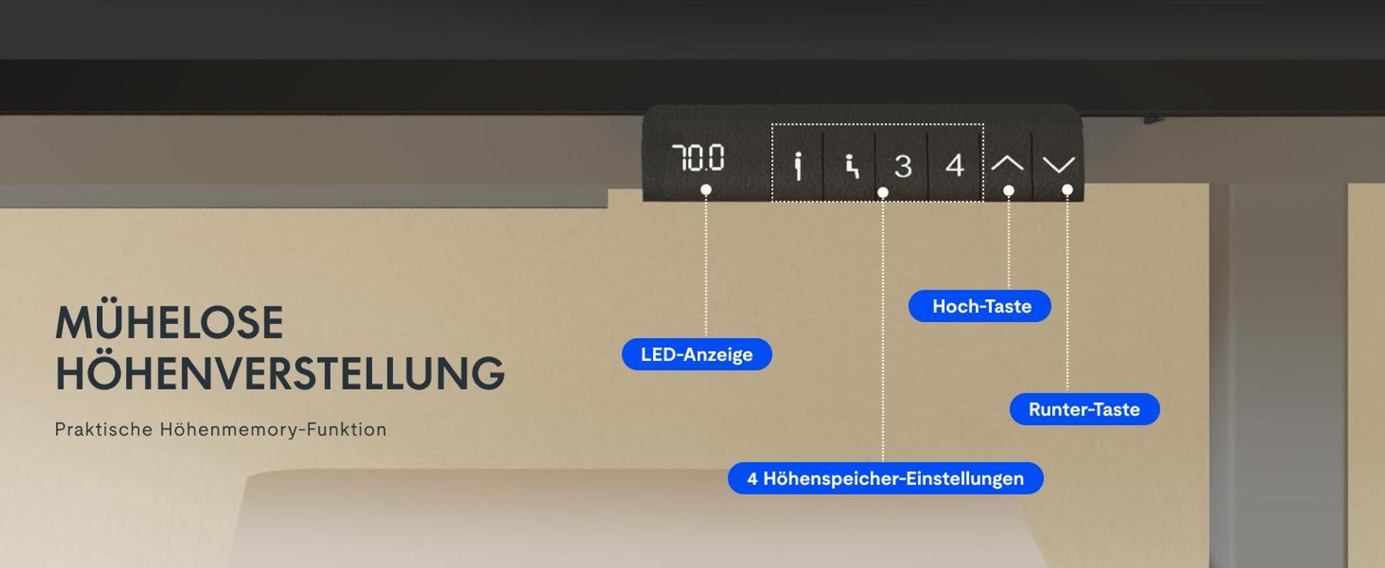 FLEXISPOT Höhenverstellbarer Schreibtisch EU, 19mm Einteilige Tischplatte 140x80cm, Elektrisch mit 2 starken Motoren, 4 Memory-Funktion, Schwarz