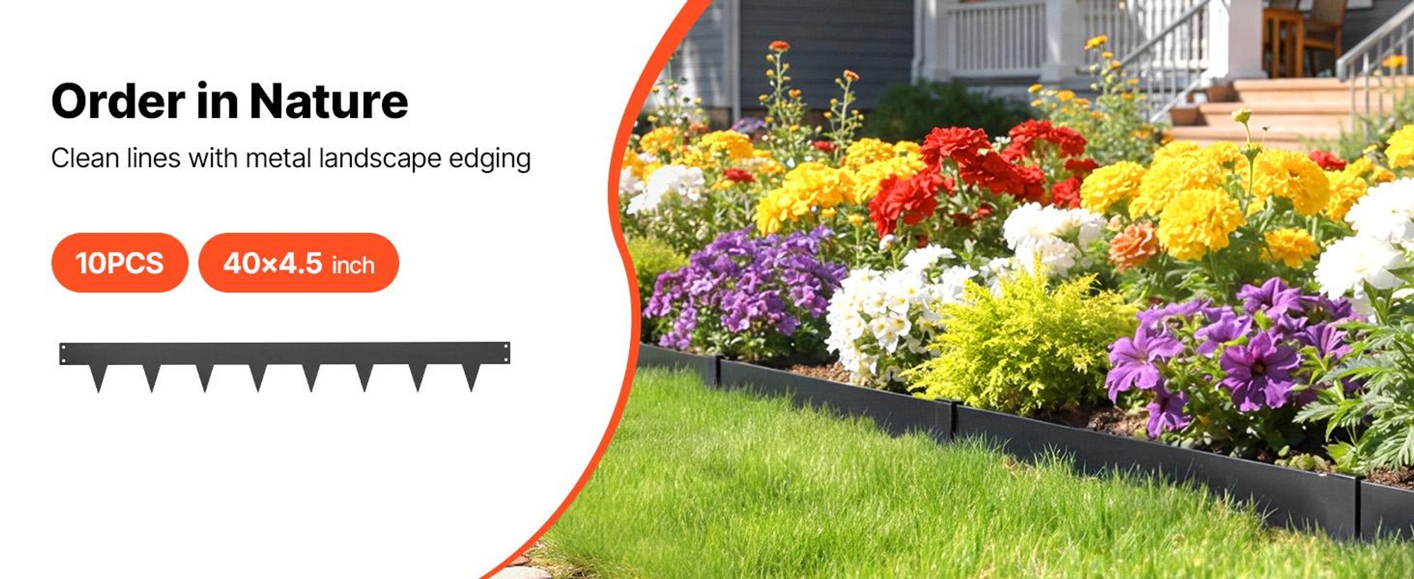 VEVOR Rasenkante, 10er-Pack, 1016x114,3 mm, Beeteinfassung mit 11 Befestigungsclips, Beetbegrenzung aus Verzinktem Stahl, Rasenbleche, Mähkante, Metall Palisade für Blumenbeete & Gartenwege, Schwarz