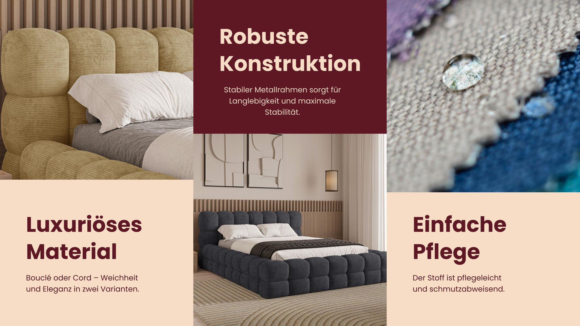 Chilly Möbel Design Polsterbett Verona 200x200 cm Bouclé Schwarz – Doppelbett mit Stauraum, Metallrahmen & Bettkasten | Quelle 100