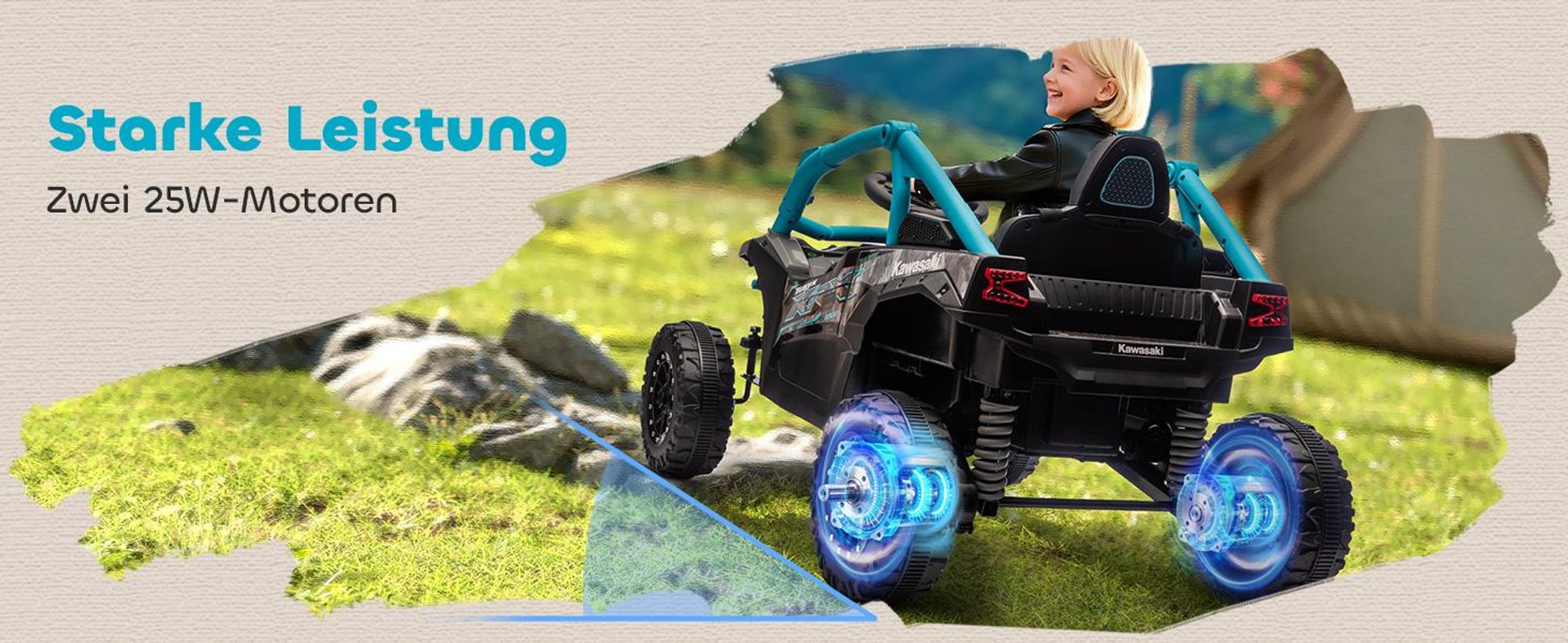 AIYAPLAY Kinder Elektroauto 12V Kinder UTV mit 2 Motorn, Fernbedienung, LED