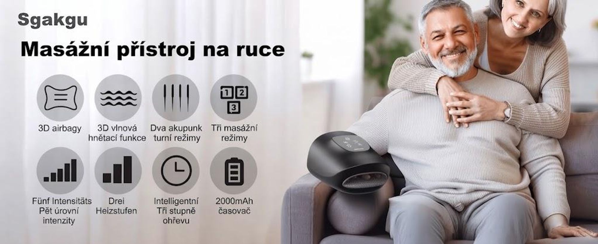 Masážní přístroj na ruce s 3D vzduchovou kompresí, 3 úrovněmi a vyhříváním pro úlevu od artritidy