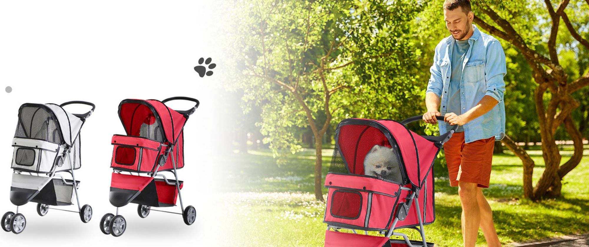 PawHut Hundewagen Hundebuggy Katzenwagen Tierbuggy Pet Stroller Hunde 4 Farben