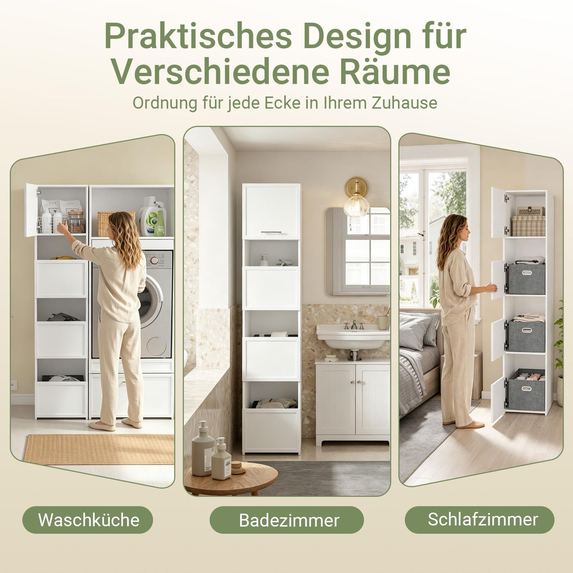 SoBuy Hochschrank mit Türen und Schubladen, Weiß, Moderner Wäscheschrank Hoher schmaler Schrank mit einem oberen BZR232-W