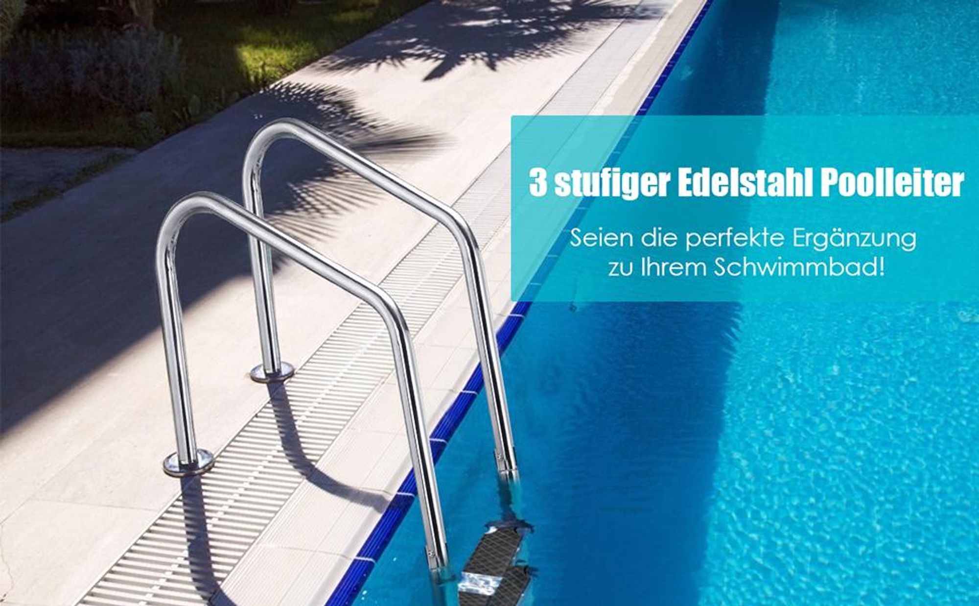 COSTWAY 3 stufiger Edelstahl Poolleiter, Schwimmbad Leiter bis 150kg belastbar, Einstiegsleiter Silber, Schwimmbadleiter rutschfest, Einbauleiter 53 x 63 x 147 cm