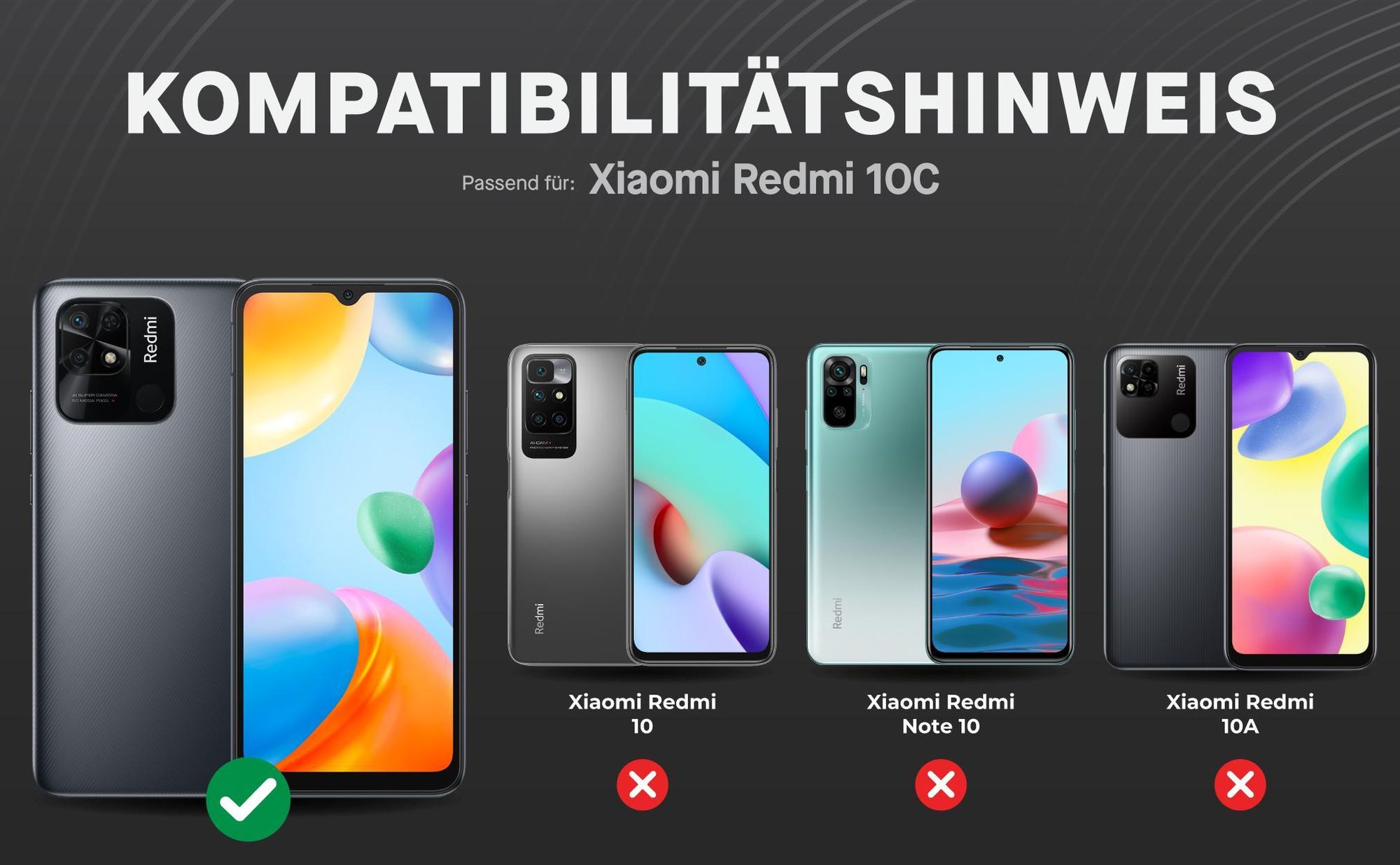 Kompatibilitätshinweise Displayglas für Xiaomi Redmi 10C