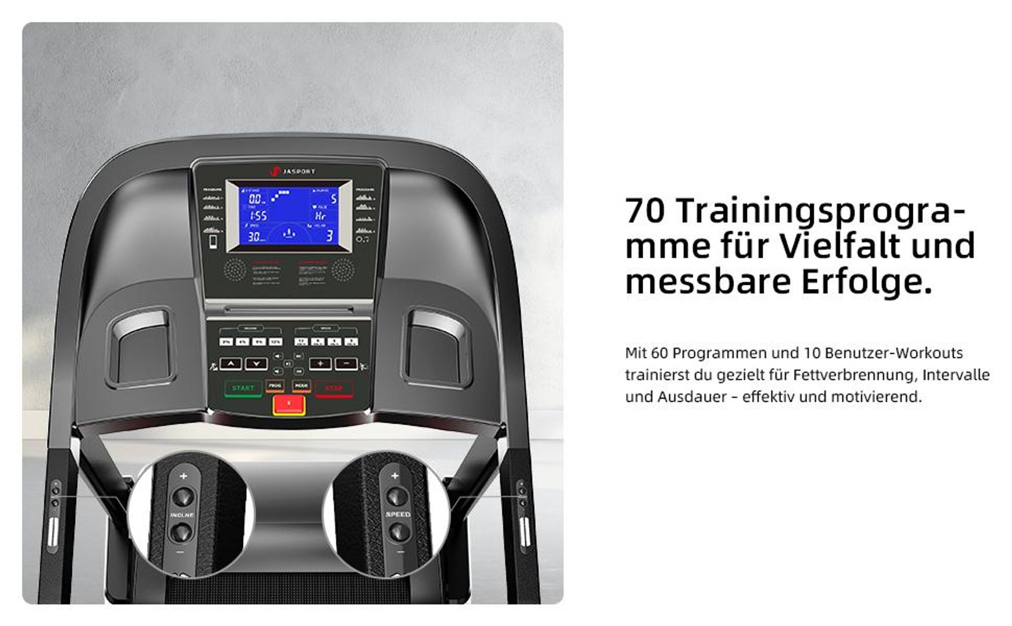 JASPORT L6 Laufband klappbar, 4.0 PS DC-Motor, 20 km/h, 0–15 % Steigung, 1200×500 mm Lauffläche, LCD-Display, Bluetooth-Lautsprecher