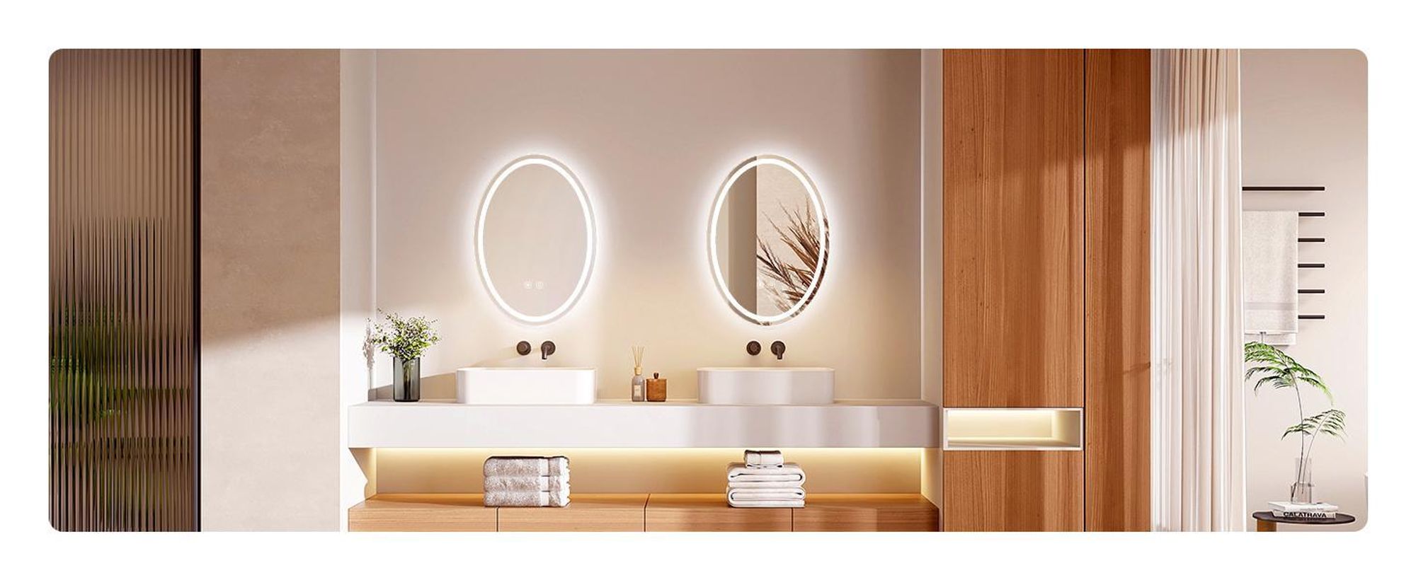 EMKE Badspiegel 60x80 cm Badezimmerspiegel mit 3 Lichtfarbe, Badspiegel mit beschlagfrei + dimmbar + Touchschalter Oval LED spiegel