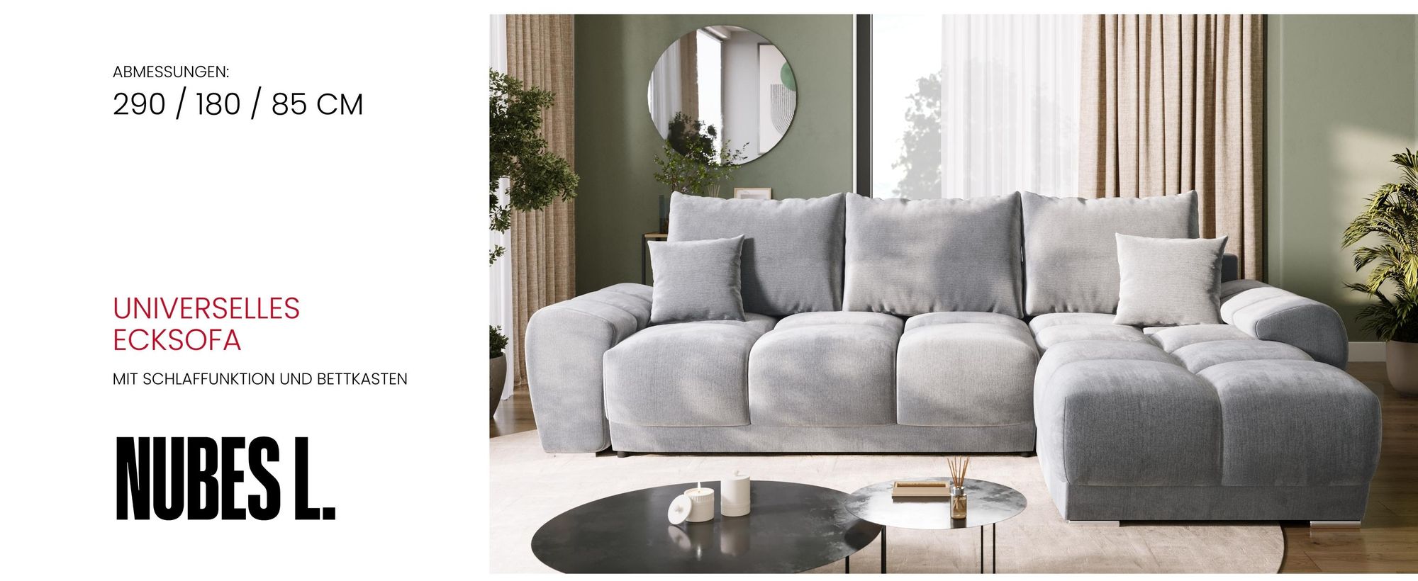 BroMARKT Ecksofa NUBES Schlaffunktion Bettkasten L-Form 298x185x84cm Senf