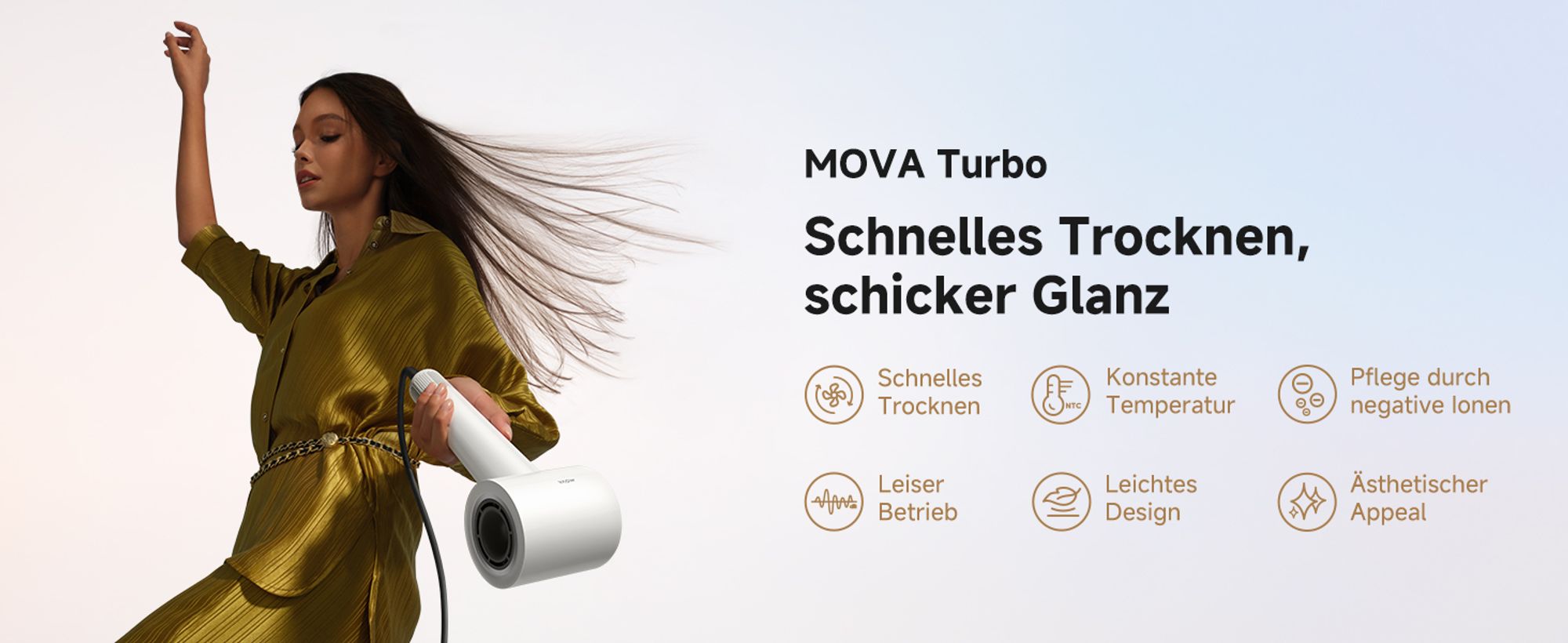 MOVA Turbo Ionen Haartrockner, 110.000 U/min Motor, 4 Temperatur- & 2 Luftstufen, 200 Mio. Ionen, 330g leicht, 8 Modi, ideal für Reise