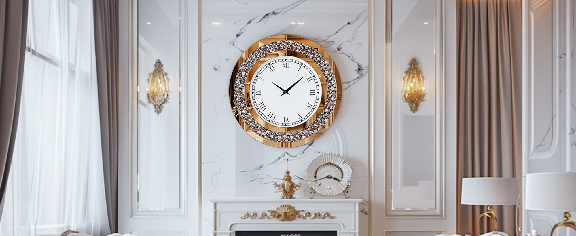 WISFOR Wanduhr 60 cm, rund Dekouhr, Atmosphera Küchenuhr Wohnzimmer Bürouhr, Leise Römischen Ziffernr, Glas, Braun