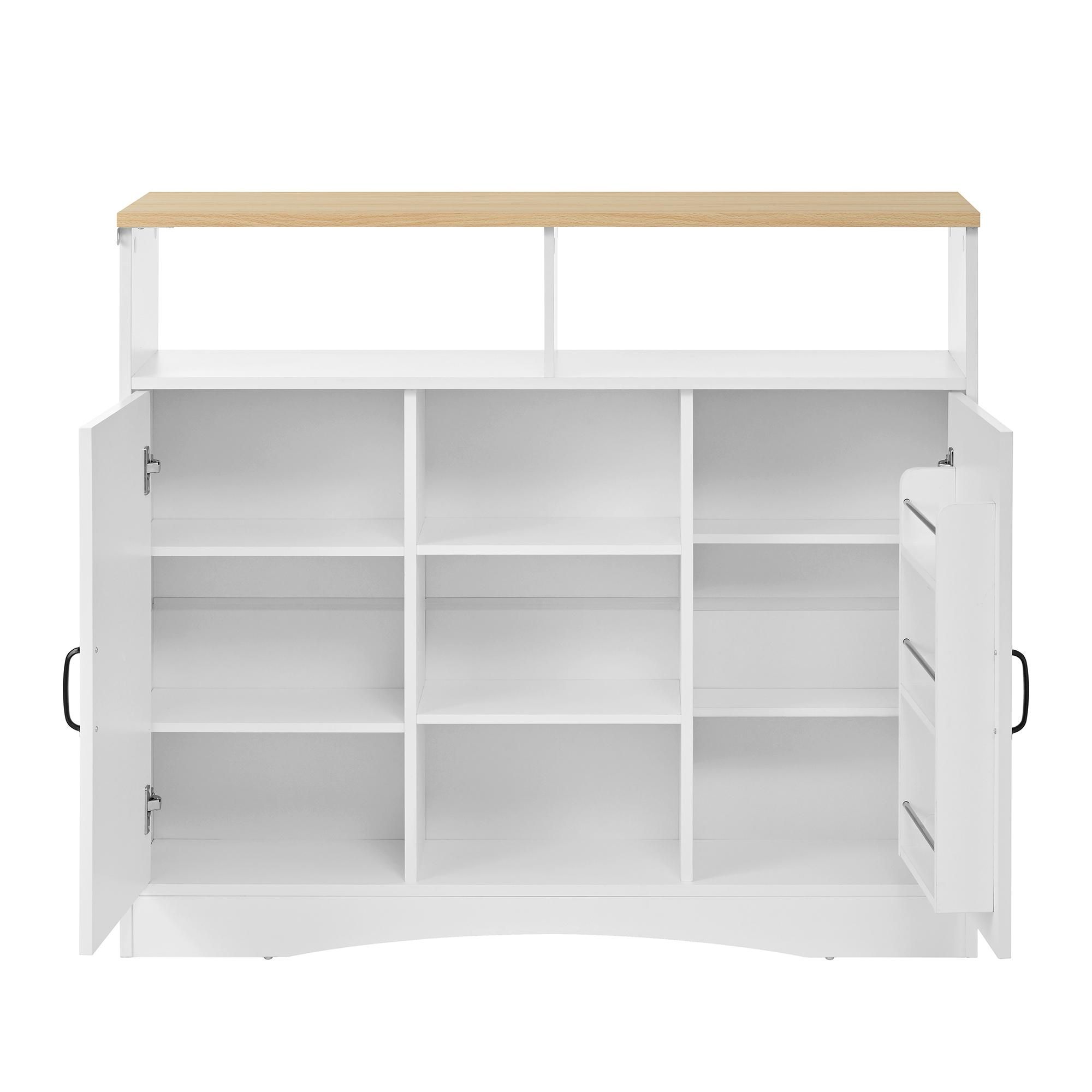 Flieks Servierwagen Esstisch mit Klappbarer Arbeitsplatte und 2 Barhockern, Kücheninsel mit Sitzgelegenheit, Sideboard Kommode, Weiß