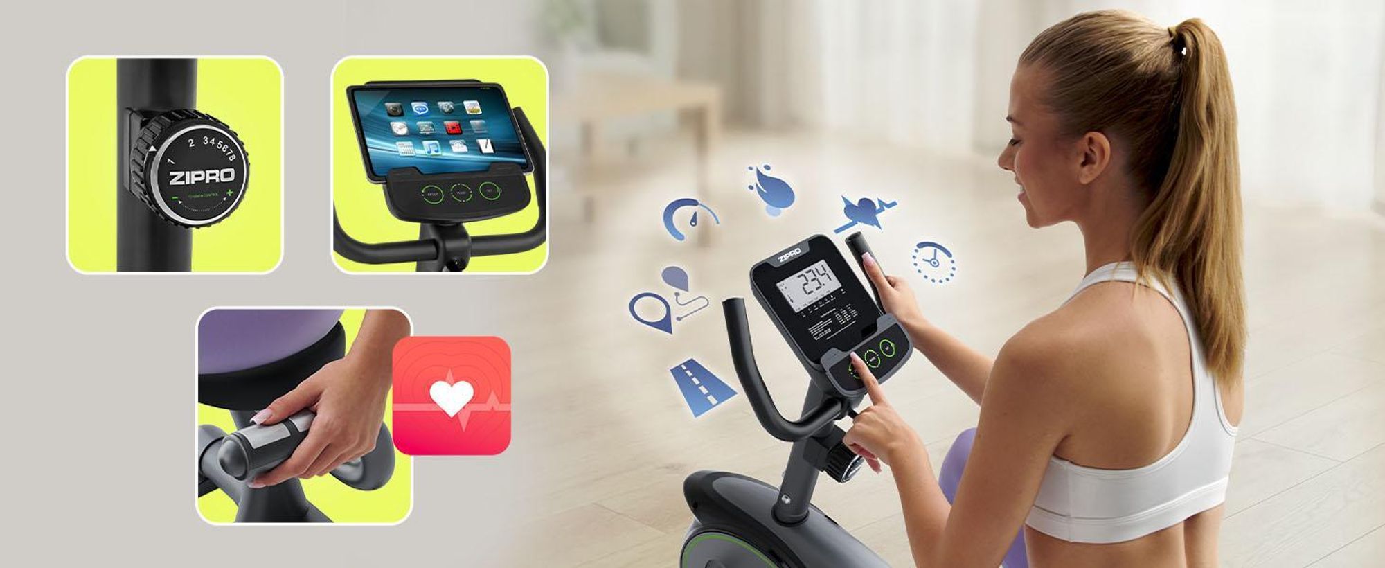 Zipro Easy recumbent bike | ergometro recumbent per l'allenamento a casa | cyclette con 8 livelli di resistenza | massa volanica di 8 kg