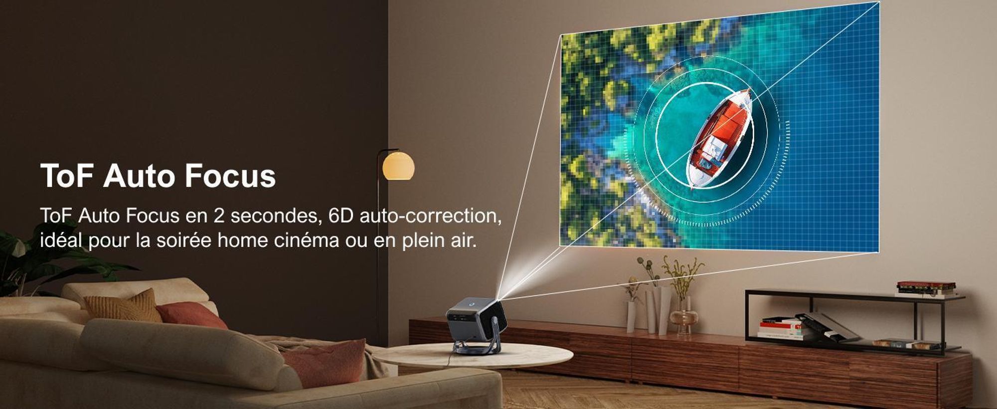 ULTIMEA Nova C40 Beamer avec décodage 4K et Android TV 11.0 Beamer 1000:1, Dolby Audio, 600 ANSI, HDR10&HLG, avec 90° Gimbal stand-free design