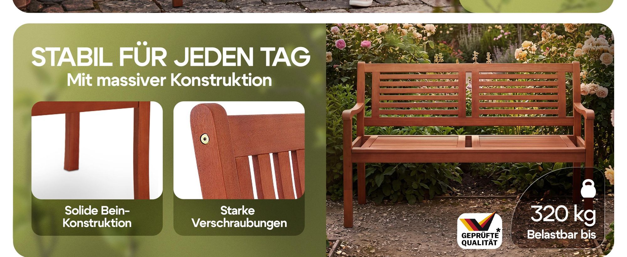 Casaria Gartenbank Holz 2-Sitzer Eukalyptus, FSC®-zertifiziert, wetterfest