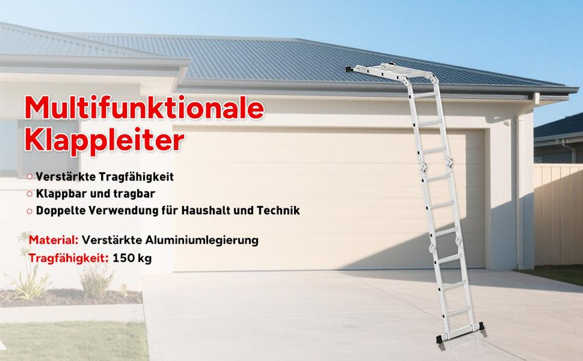 OUTIGO Mehrzweckleiter Multifunktionsleiter Klappleiter Teleskopleiter A-Rahmenleiter 4x3 350cm Anlegeleiter Stehleiter Haushaltsleiter Aluleiter