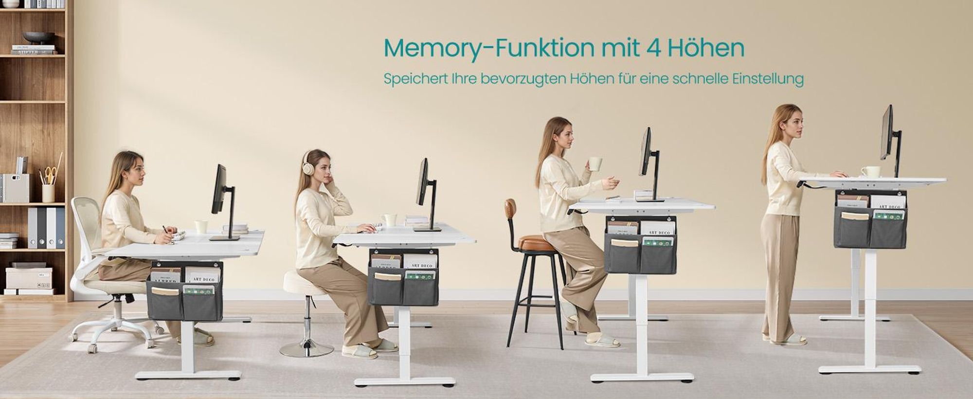 SONGMICS Höhenverstellbarer Schreibtisch elektrisch 160cm 4 Höhen weiß