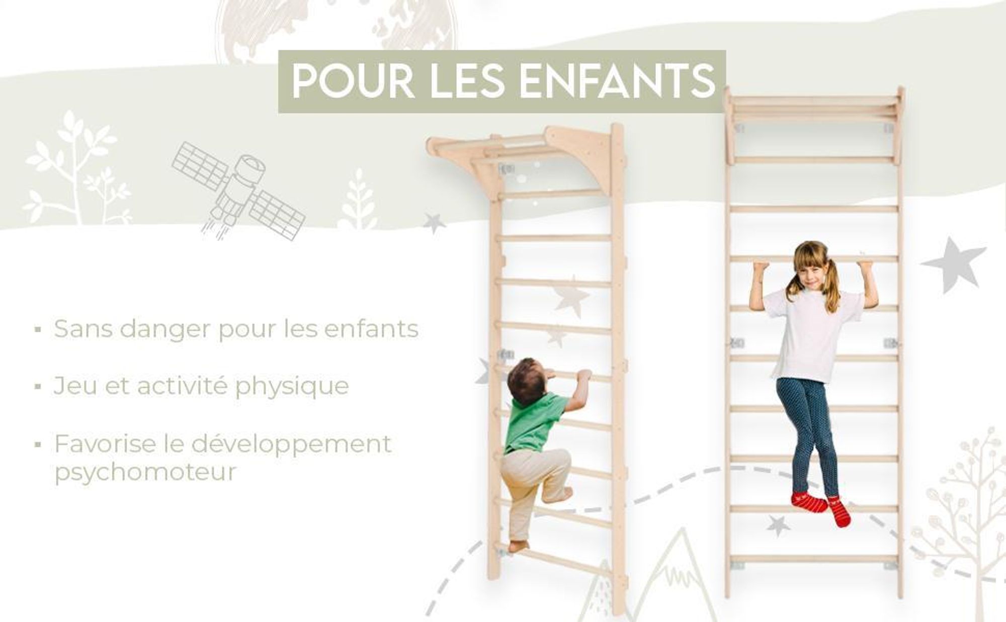 MAMOI Échelle de gymnastique murale avec poignée pour adultes - échelle d'entraînement en bois (230 cm), Équipement de fitness, Échelle multifonctionnelle