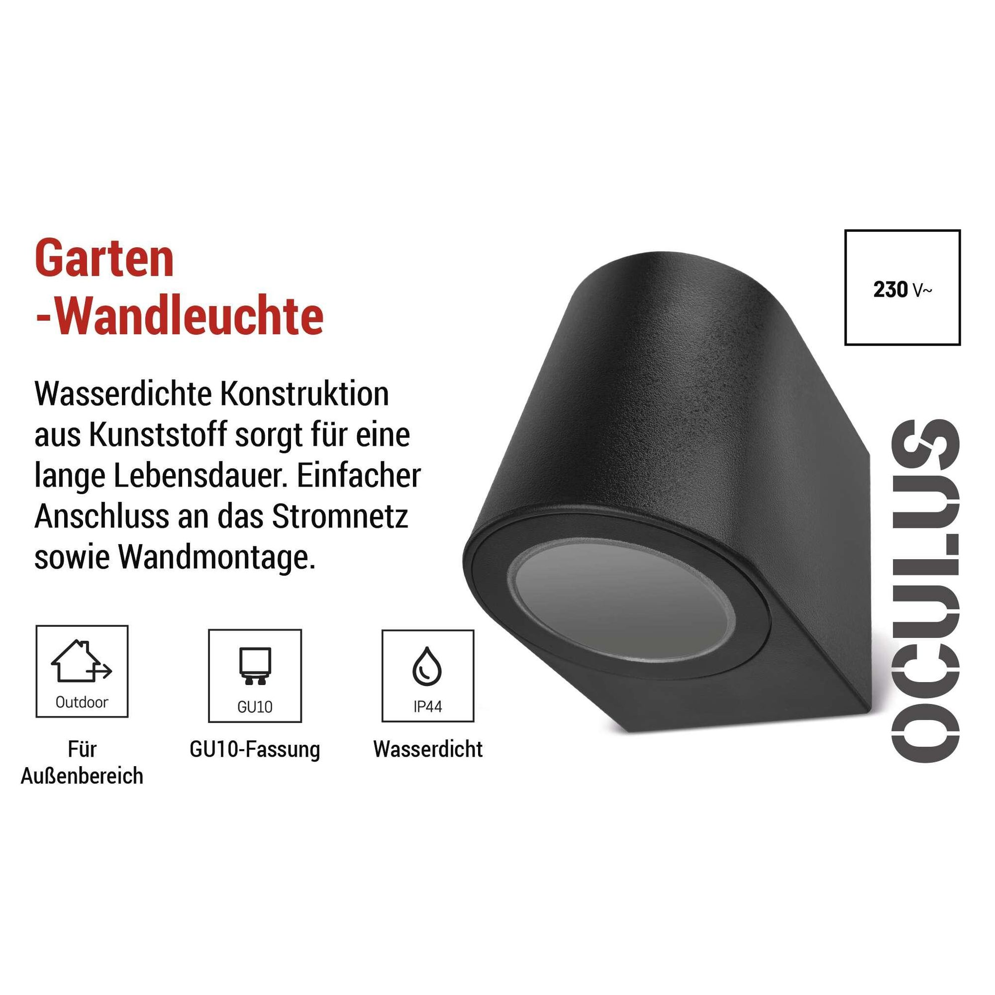 EMOS Außen-Wandleuchte OCULUS für Haus und Garten mit 1x GU10-Fassung, wasserdicht, für 1x Reflektor-Birne max. 35 W, zur Wandmontage, ZGF010P