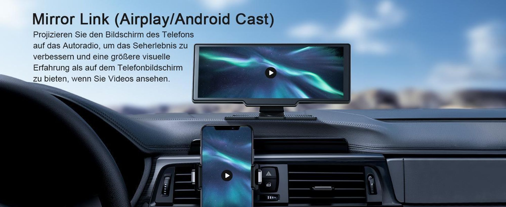 Wireless Apple Carplay & Android Auto Stereo Empfänger mit 4K Dashcam Vorne, 1080P Rückfahrkamera,9,26-Zoll Touchscreen Drahtlosem Carplay