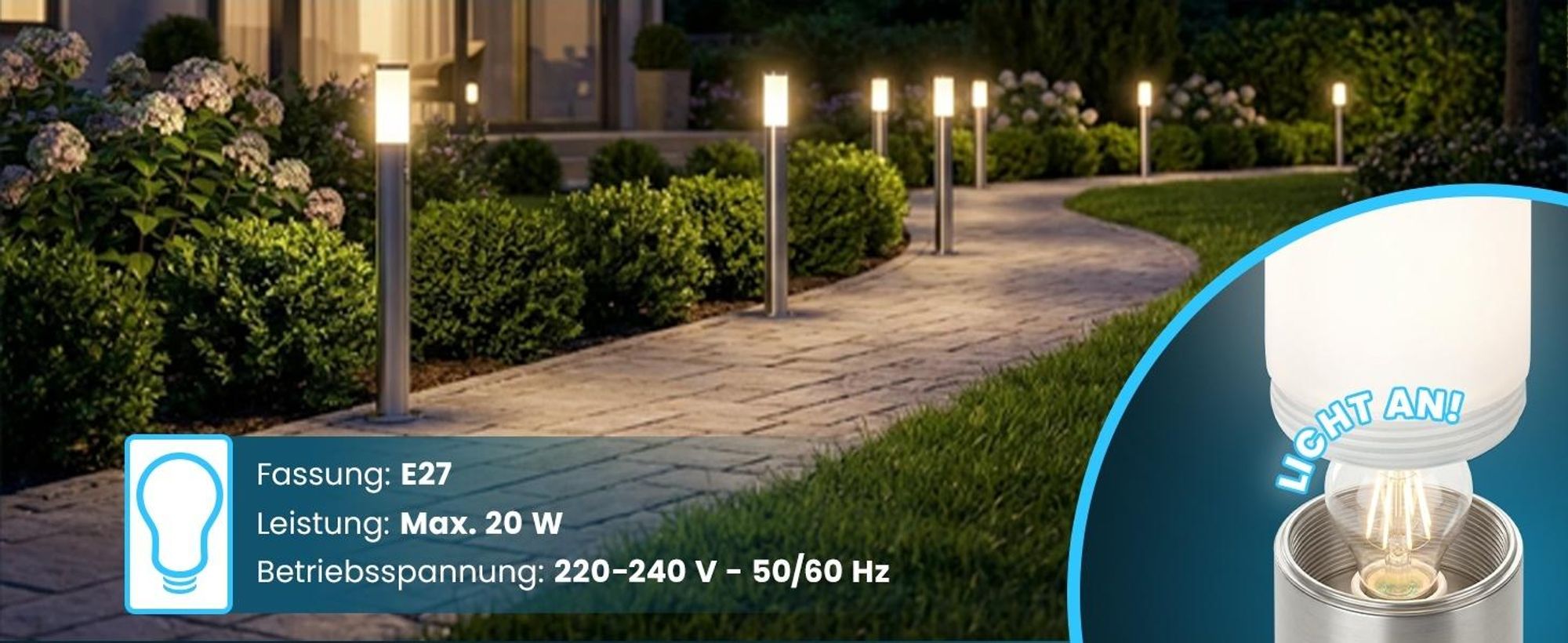 MONZANA Außenleuchte mit Bewegungsmelder Edelstahl 100cm Groß IP44 Wetterfest E27 Außen Garten Beleuchtung Wegeleuchte Outdoor Modern Anthrazit