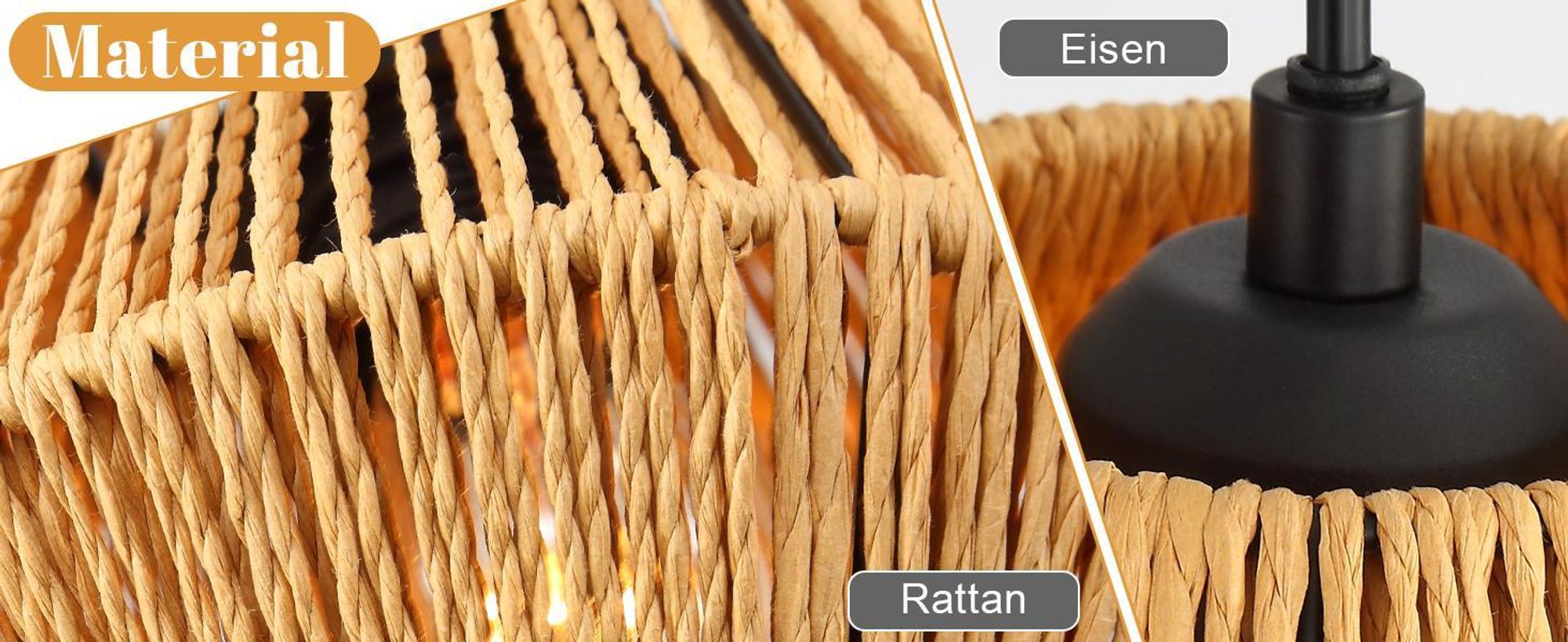 ZMH lampy wiszące boho lampa wisząca rattanowa lampa wisząca jadalnia 3 płomienie lampa stołowa retro z gniazdem E27 do salonu / bez żarówki