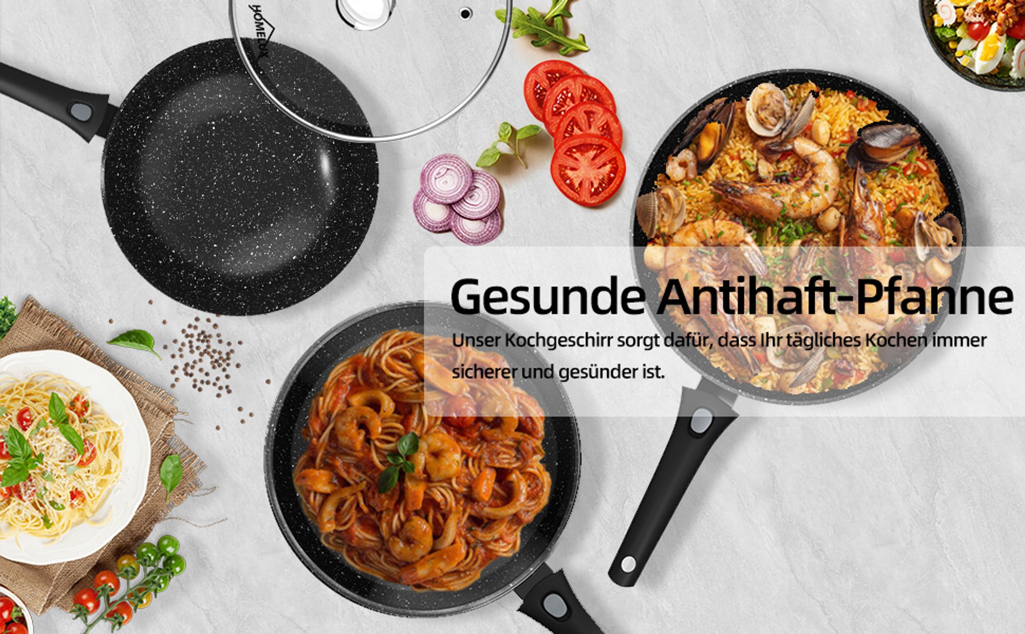 Homelux Pfanne Wokpfannen Bratpfanne 28 cm, Wokpfanne Induktion Abnehmbarer Griff Mit Glasdeckel – Für alle Herdarten, auch Induktion