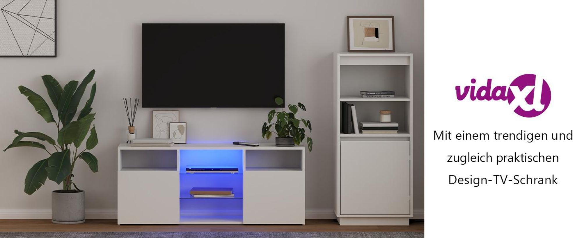 vidaXL TV-Schrank mit LED-Leuchten Weiß 120x30x50 cm