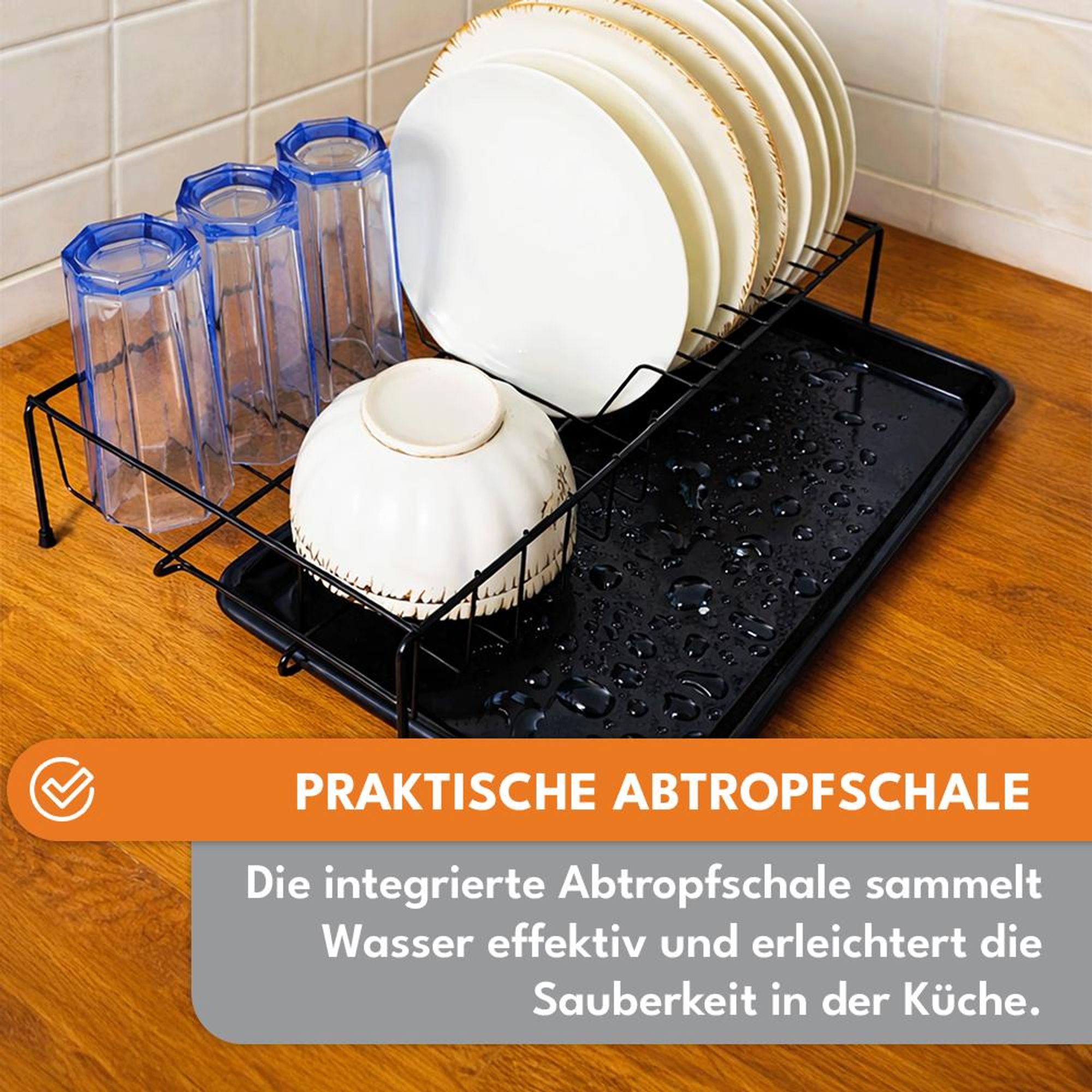 KRUMAD Abtropfgestell für Geschirr, Kompakter Küchen Organizer mit Abtropfbrett, Besteckhalter, Platzsparend für Spülbecken, Tragfähigkeit, Schwarz