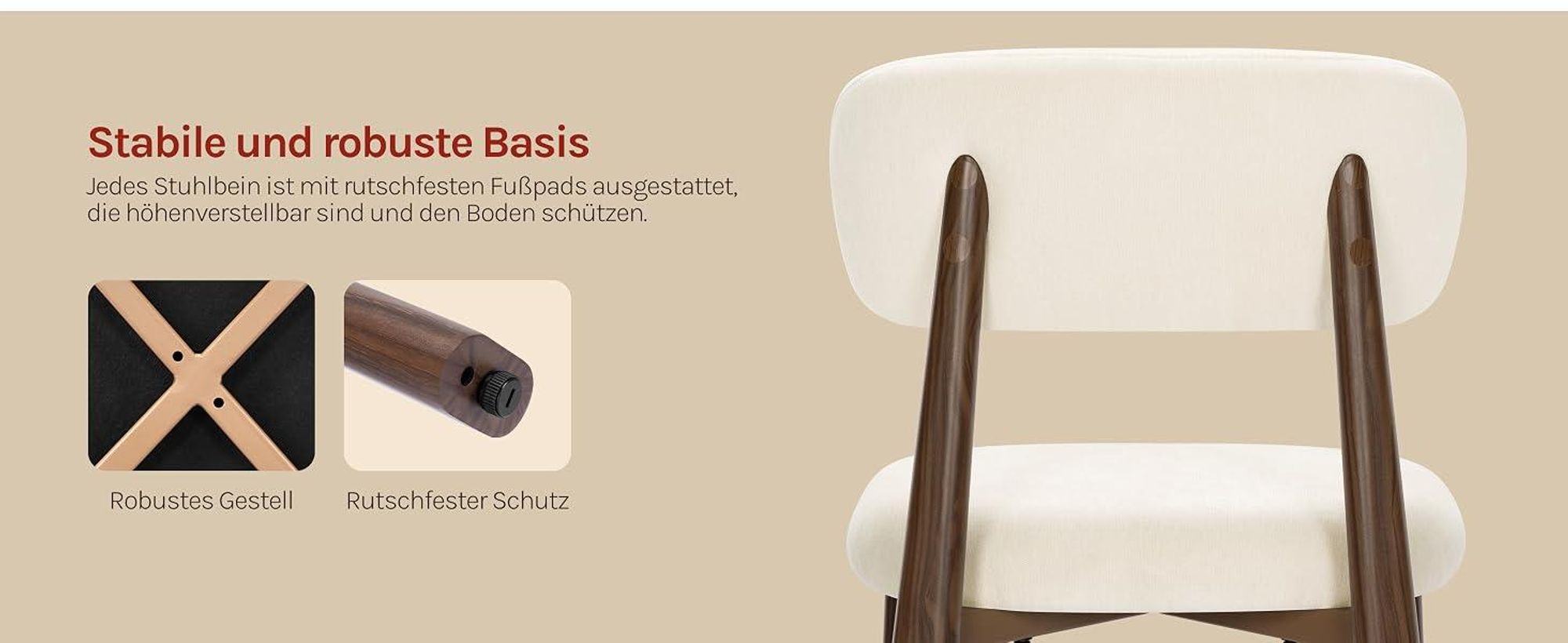 WOLTU Esszimmerstühle, Moderne gepolsterte Stühle mit Fester Rückenlehne, Beige