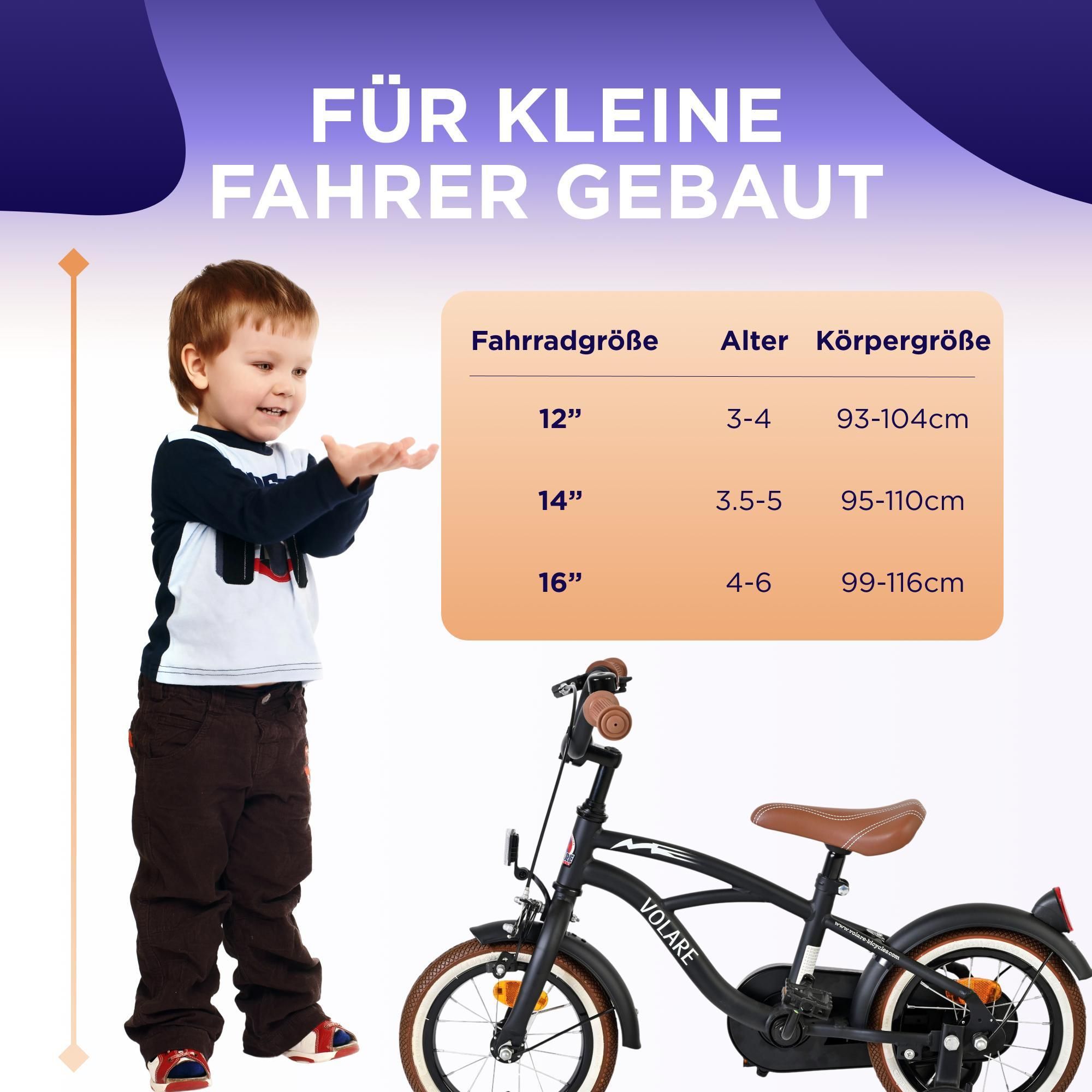 Volare Black Cruiser Kinderfahrrad - Jungen - 16 Zoll - Schwarz