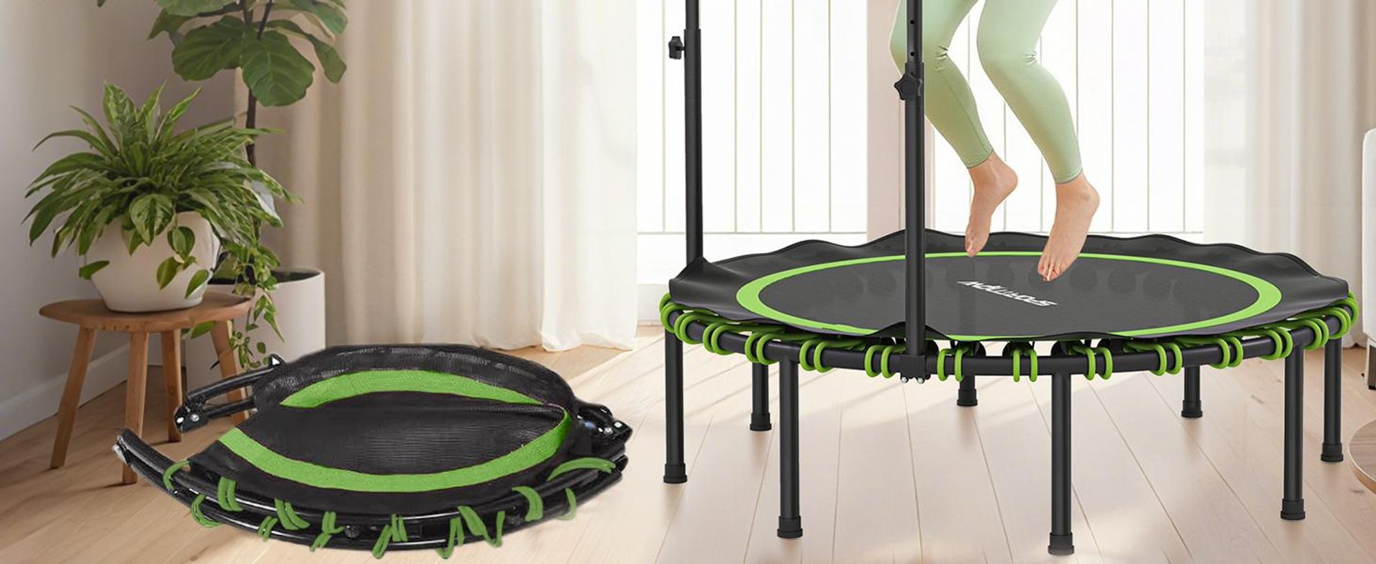 SPORTNOW Fitness Trampolin klappbar Ø122cm Mini Trampoline mit 5 Handgriffstufen
