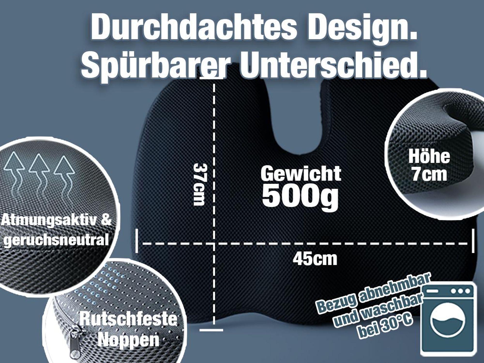 Sitzkissen orthopädisch Steißbeinkissen mit Memory Foam Weich 40-65 KG für Ergonomischen Komfort geeignet für Bürostuhl, Auto, Homeoffice & Alltag