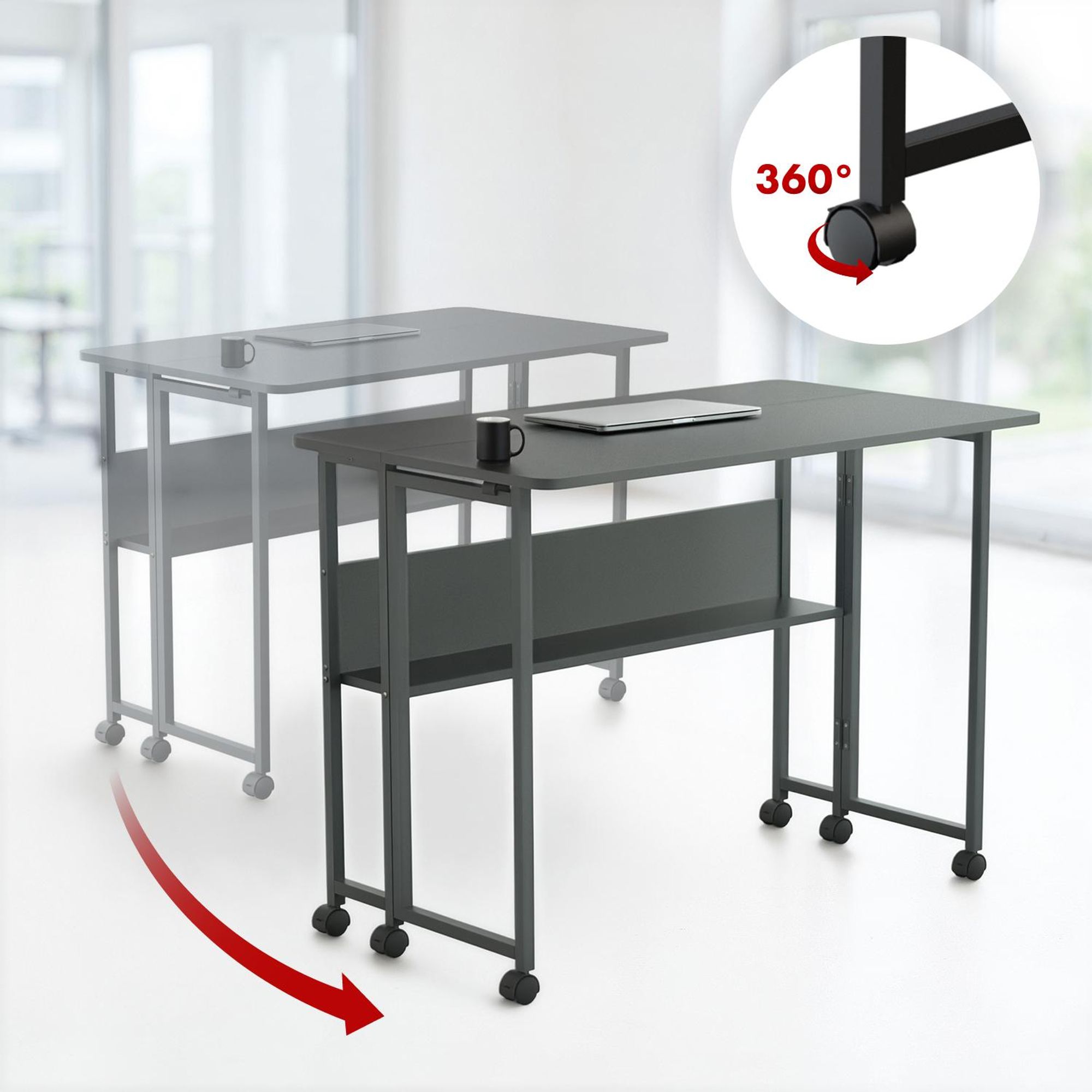 Maclean Klapptisch schwarz mobil Platte 100x58cm max. 50kg MC-126 B