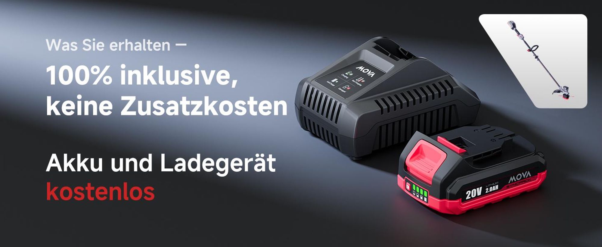MOVA GT215 – Akku-Rasentrimmer – 38 cm Schnittbreite, bürstenloser Motor, 2-Gang Geschwindigkeit – Trimmen & Kantenschneiden, einstellbares Design