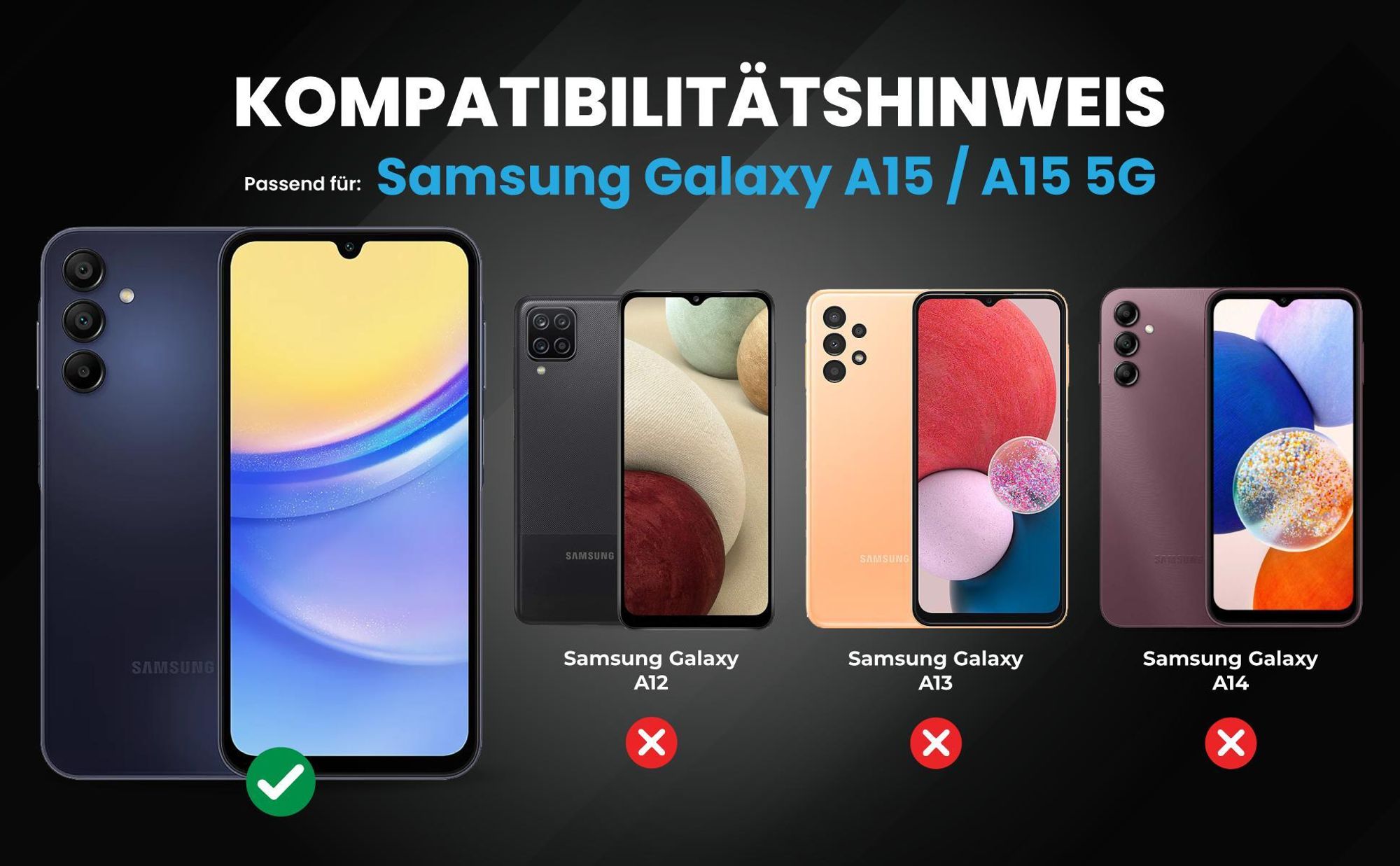 Kompatibilitätshinweise Hülle für Samsung Galaxy A15 / A15 5G