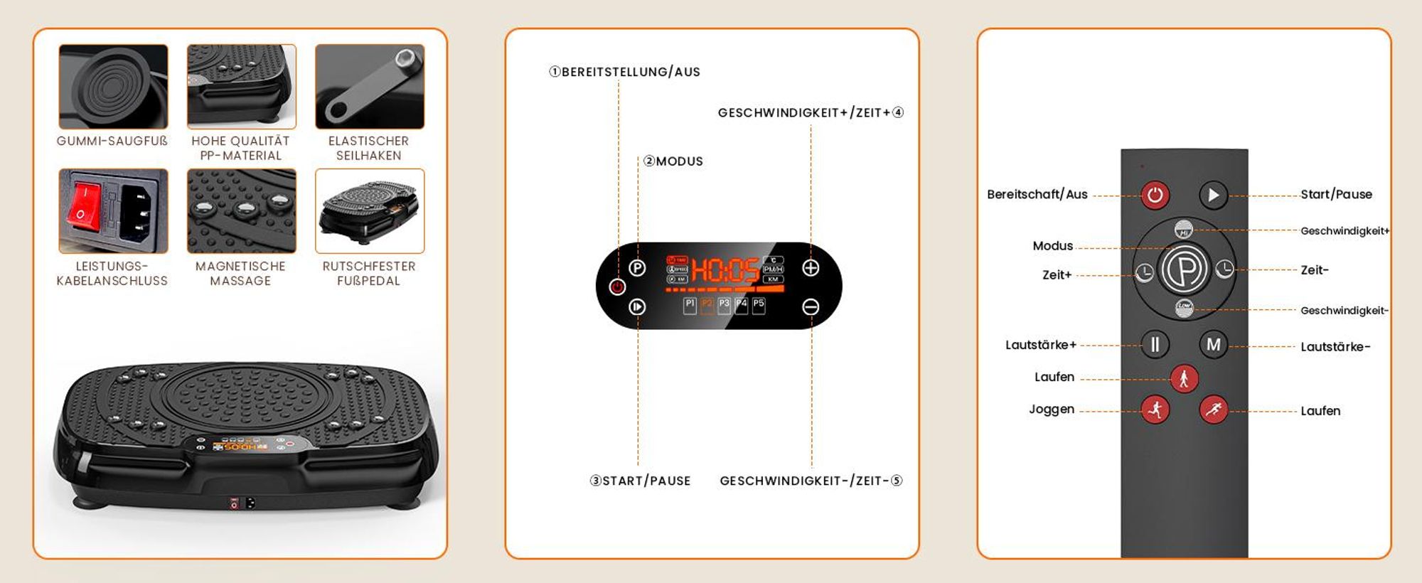 Vibrationsplatte, Vibrotrainer, Vibrationsplattform, Rüttelplatte Sport für Zuhause, 5 Modi & bis 400LBS, mit 2 Expanderbänder, ettverbrennung